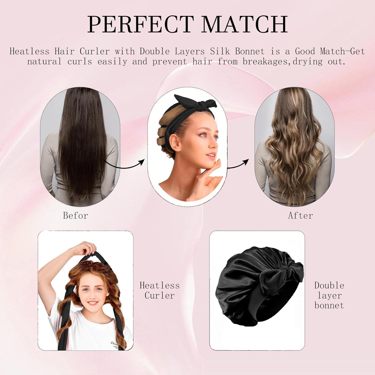 Juego Rizador de Cabello Sin Calor Fgail con Bonete de Seda Negro