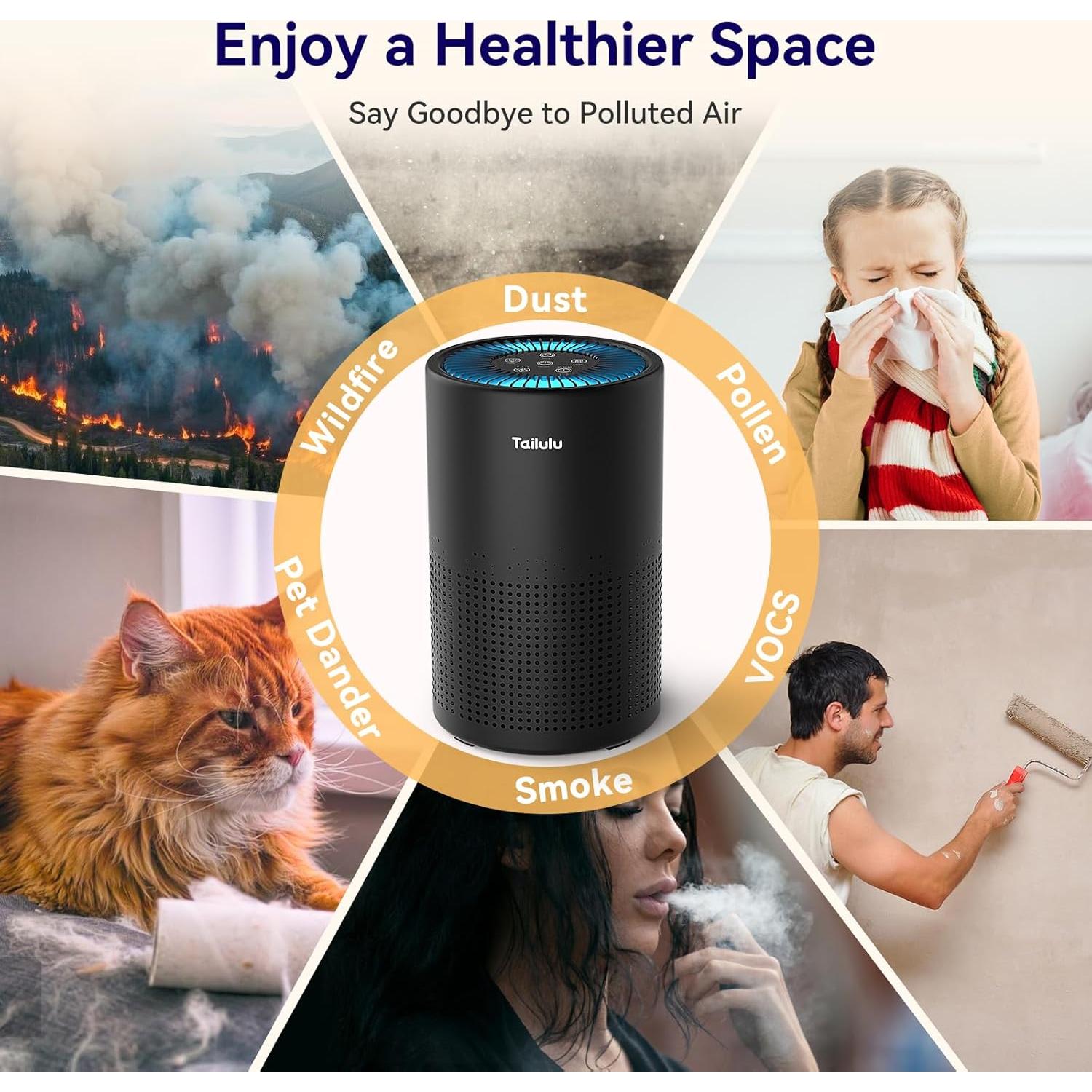 Purificador de Aire Tailulu AP052 HEPA H14 1200 ft² Silencioso