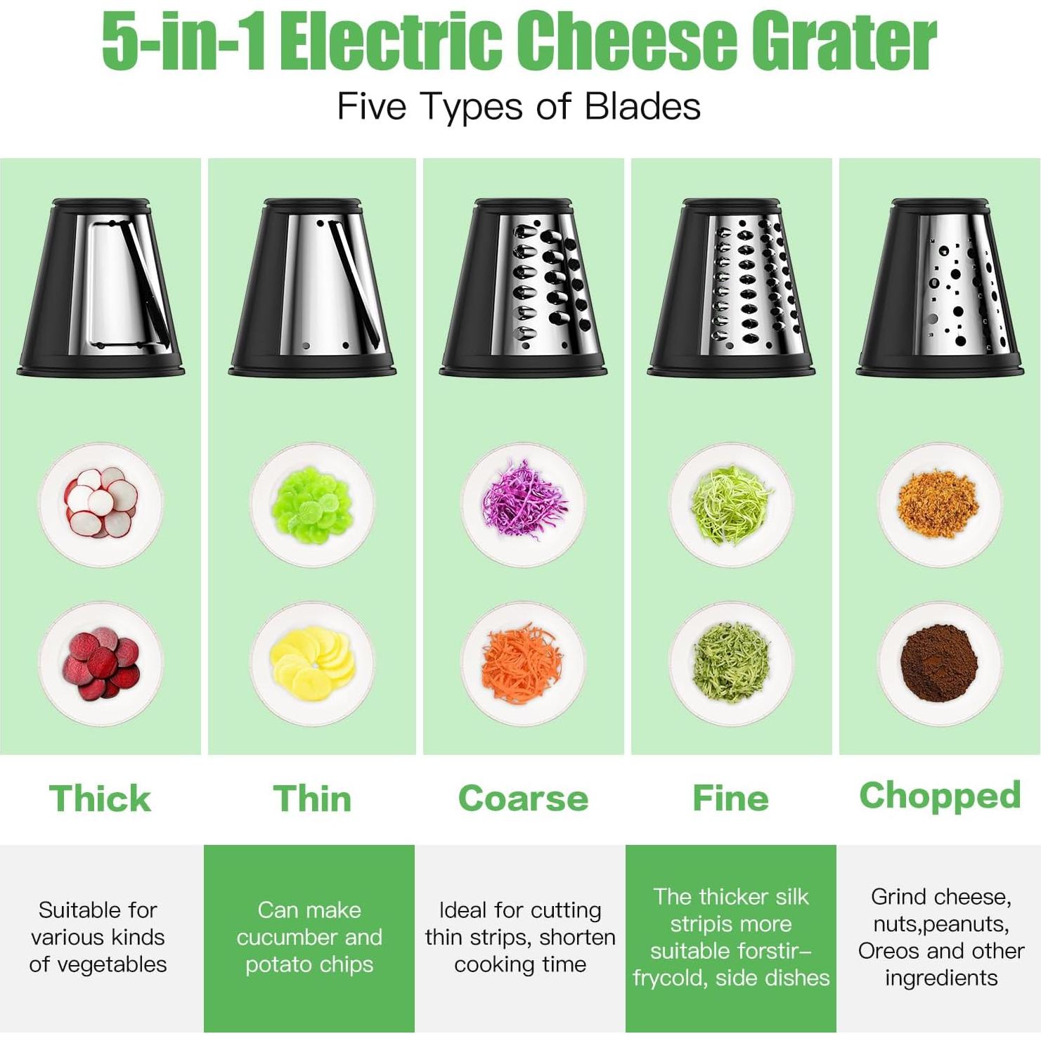 Rallador de Queso Eléctrico AERVOCE 5 en 1 con Contenedor