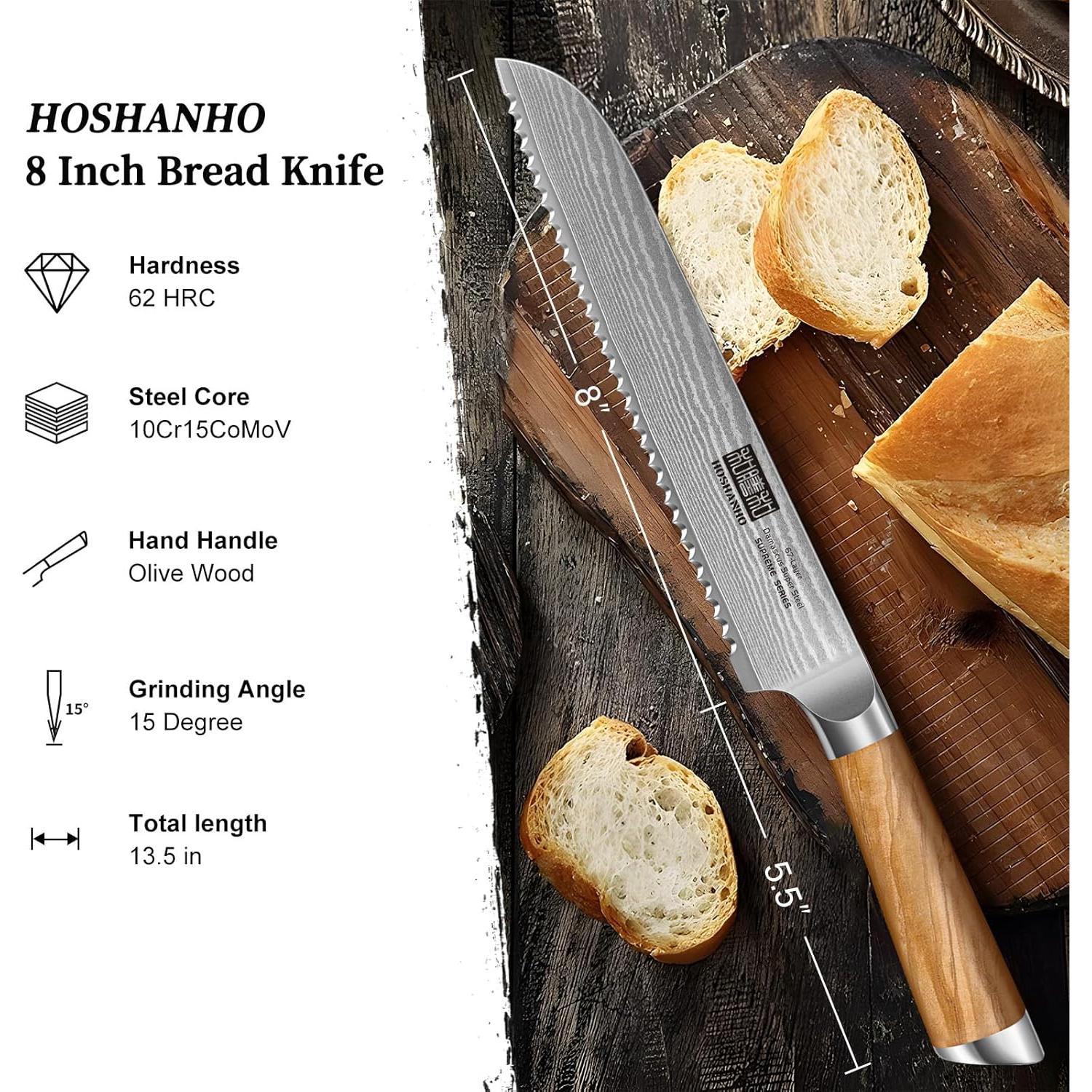 Cuchillo de Pan HOSHANHO 20.32 cm Acero Damasco Mango Madera