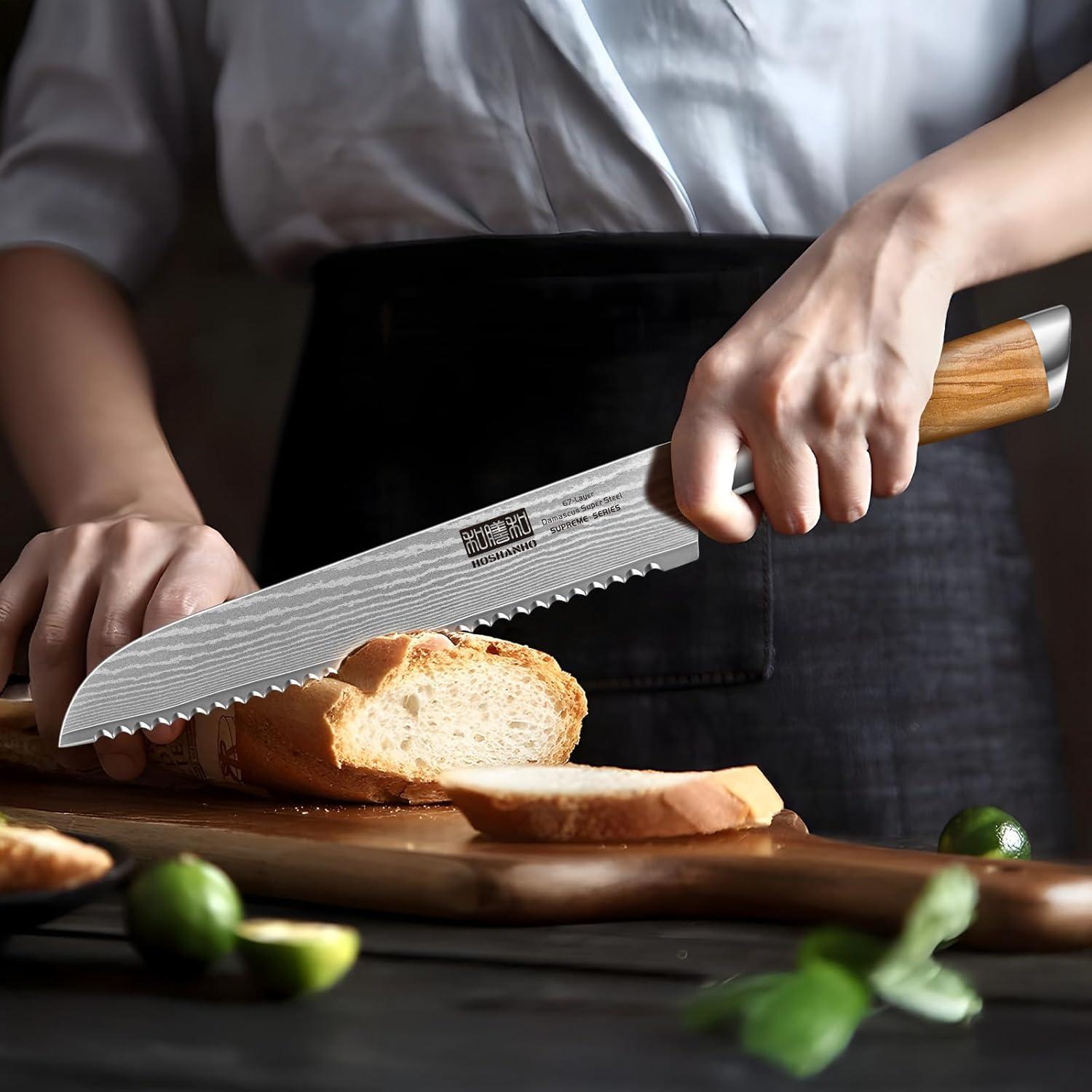 Cuchillo de Pan HOSHANHO 20.32 cm Acero Damasco Mango Madera