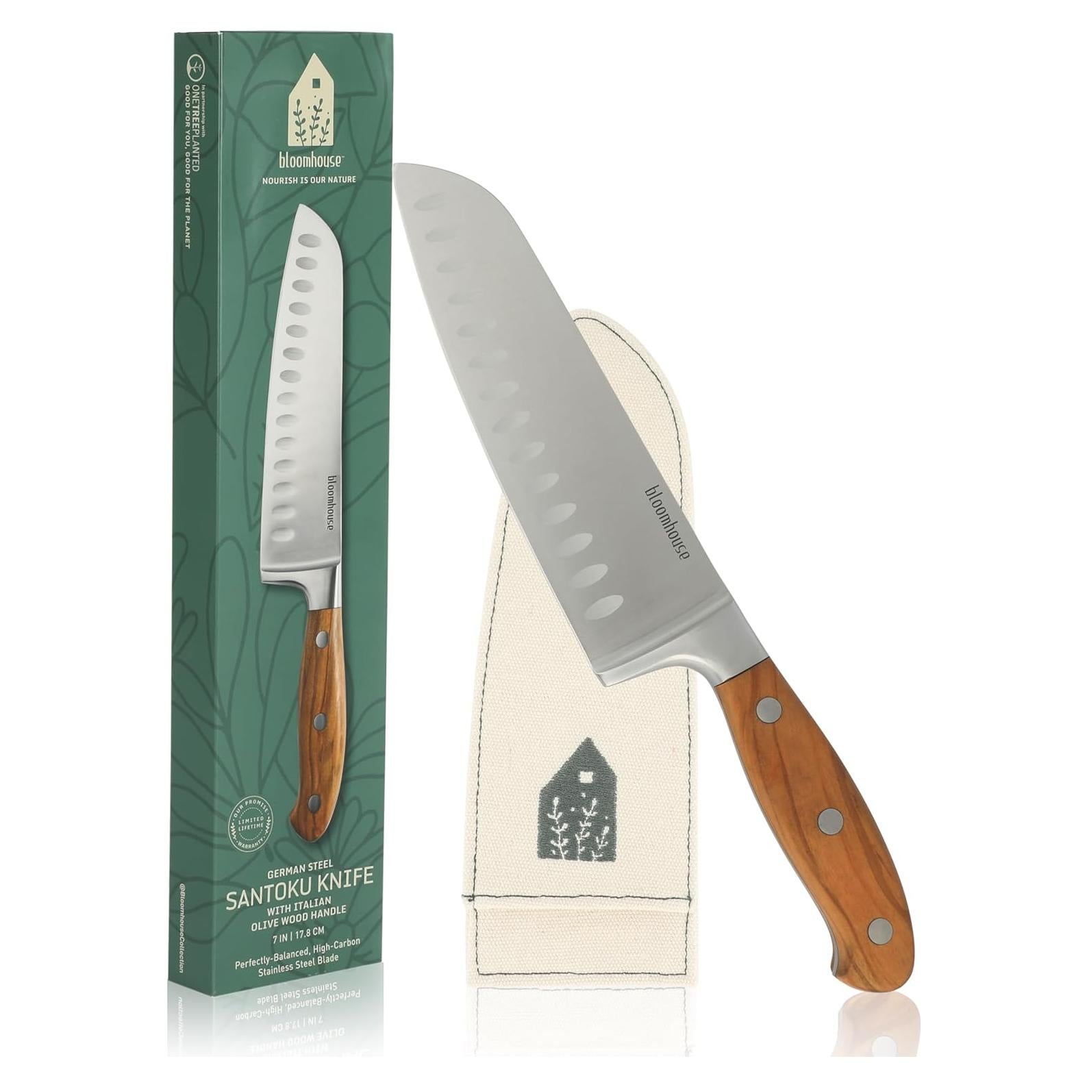Cuchillo Santoku 7" Bloomhouse - Acero Alemán y Mango de Olivo