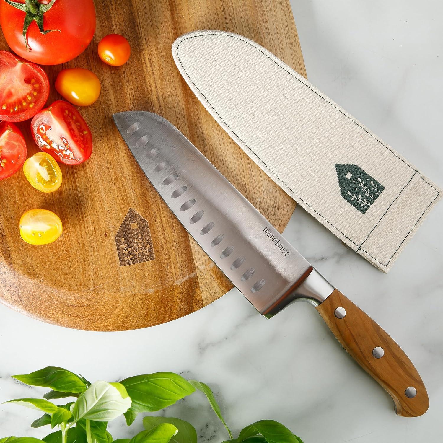 Cuchillo Santoku 7" Bloomhouse - Acero Alemán y Mango de Olivo