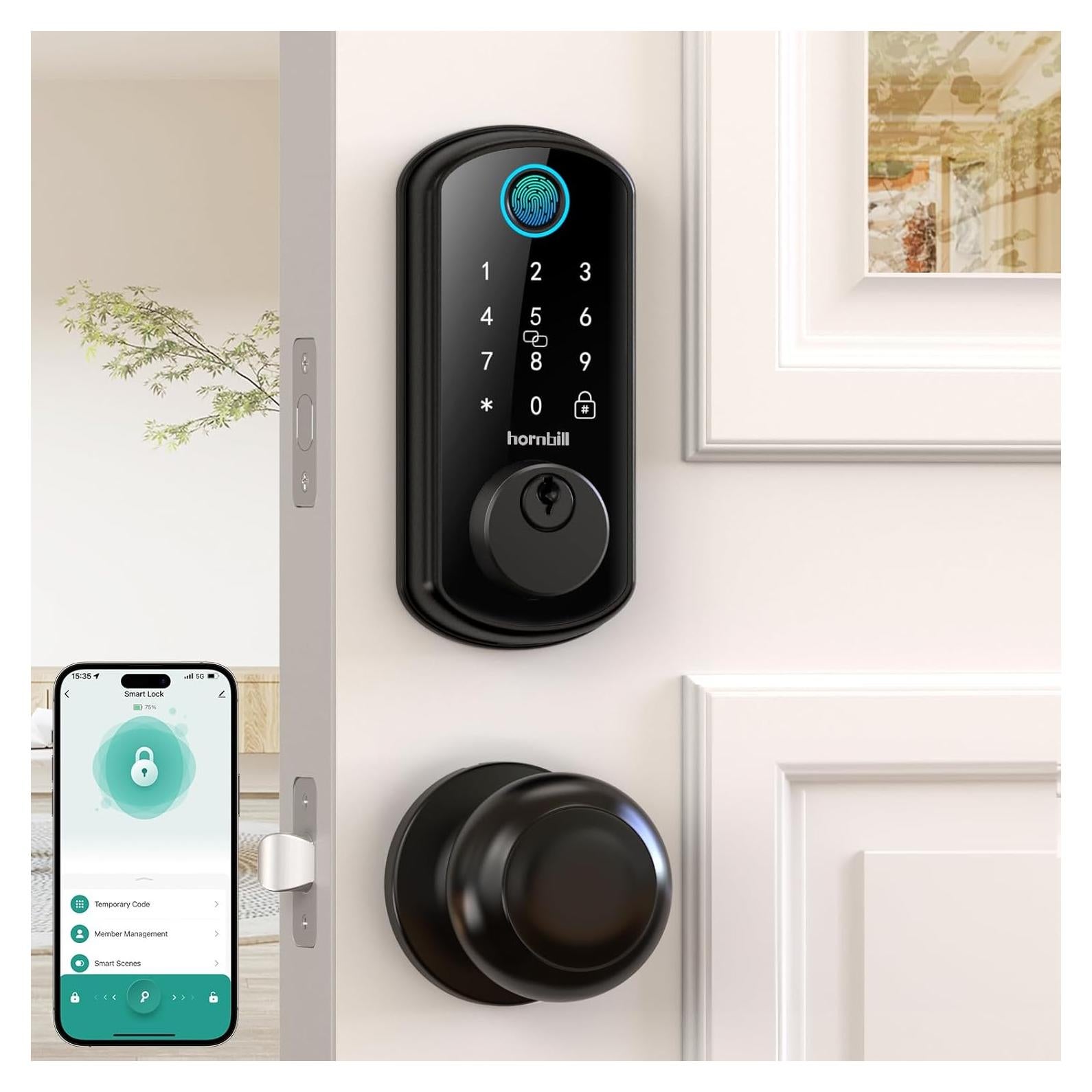 Cerradura Inteligente WiFi Hornbill con Manijas y Huella Dactilar