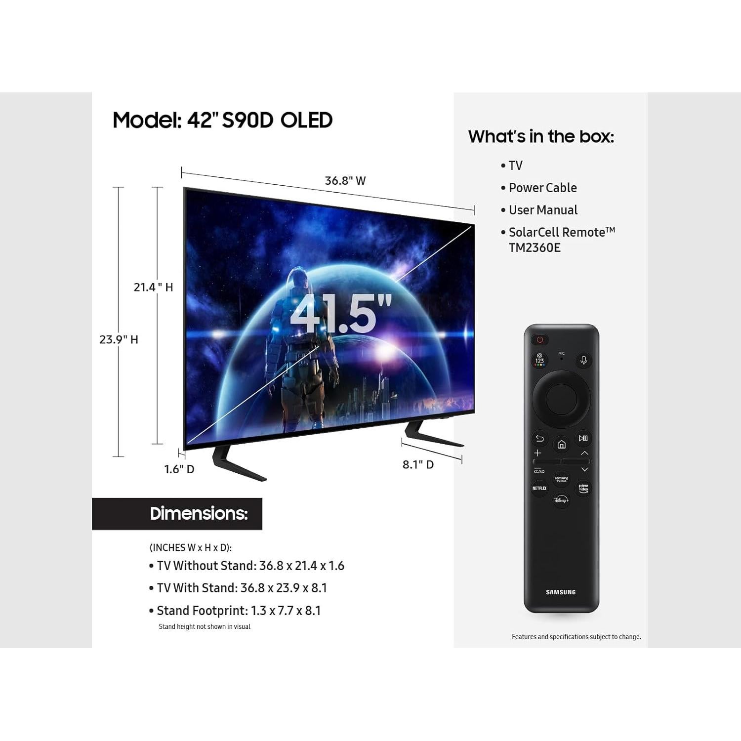 Samsung Televisor OLED 4K 42" S90D con Dolby Atmos y Gaming Hub