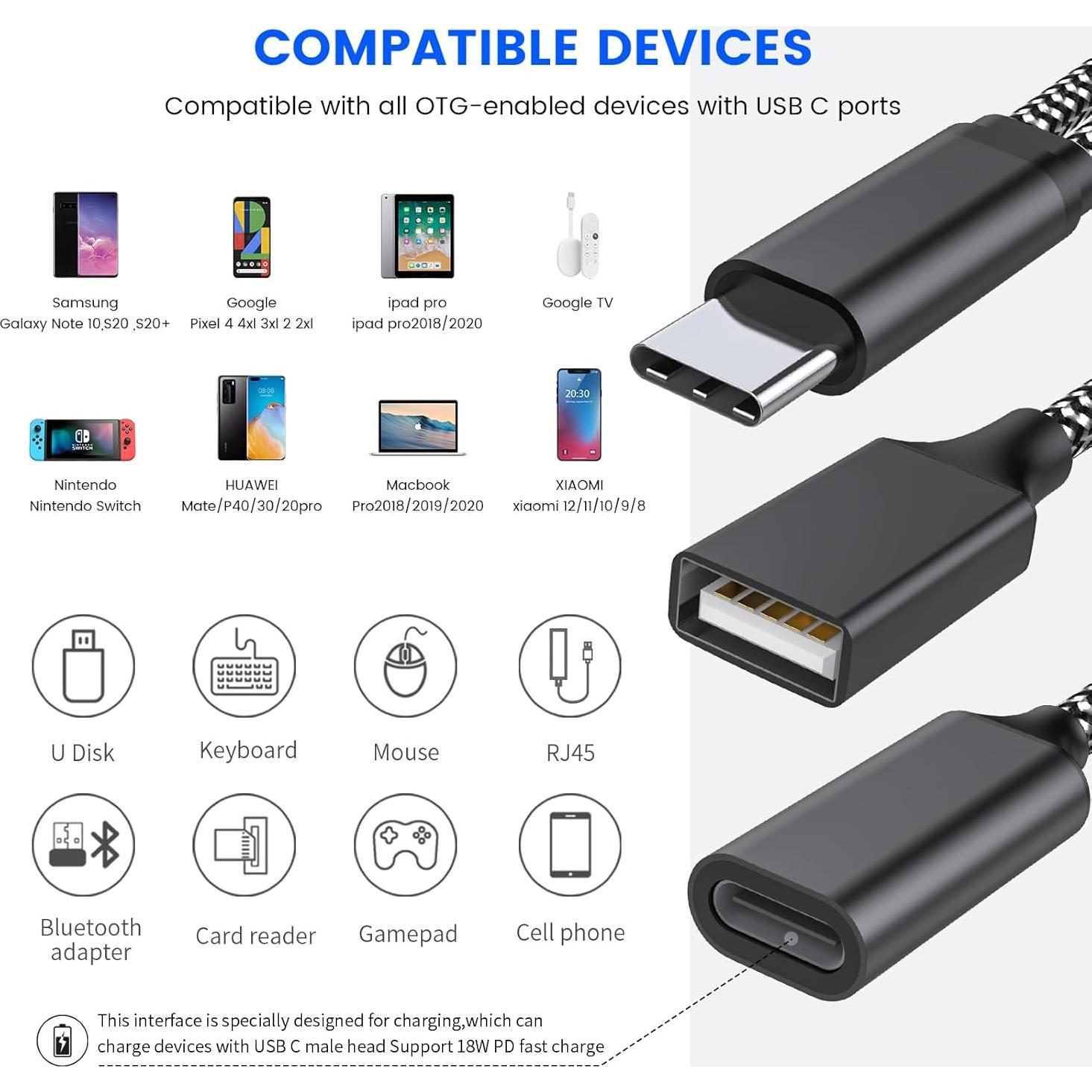 Adaptador USB C OTG MOGOOD 18W PD para Samsung y más