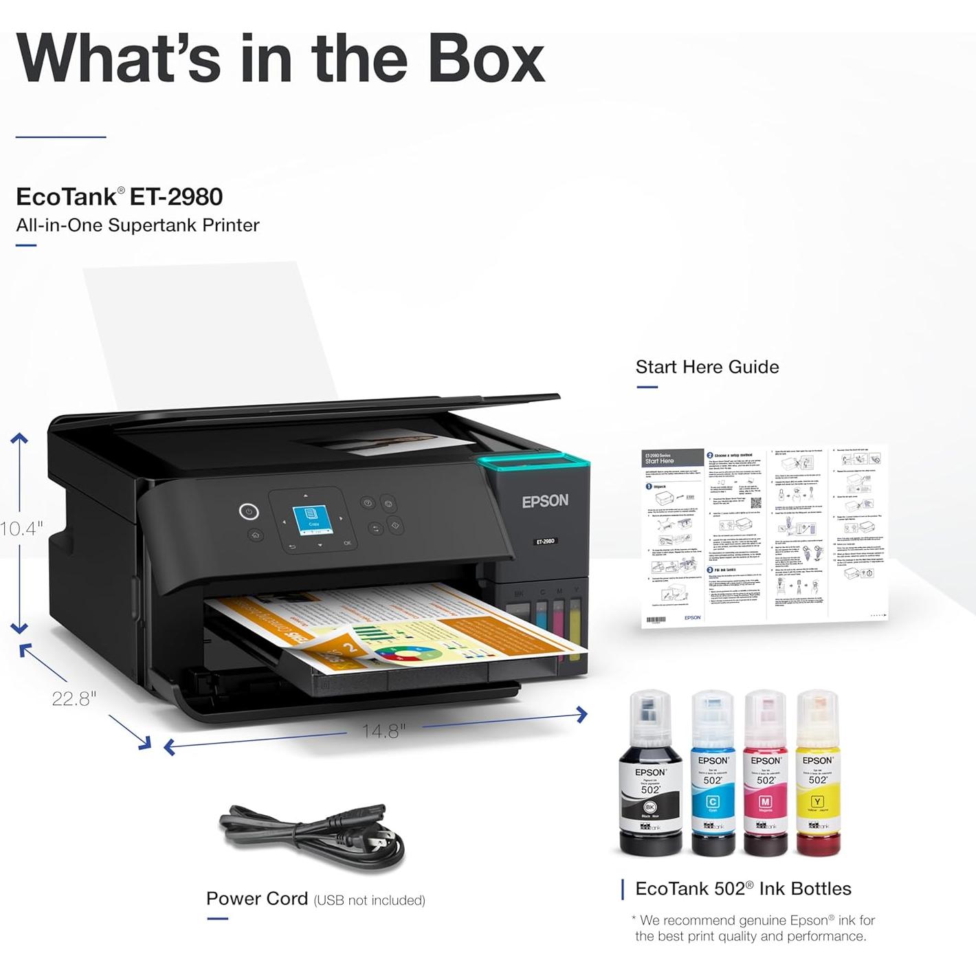 Impresora Epson EcoTank ET-2980 Todo-en-Uno Inalámbrica