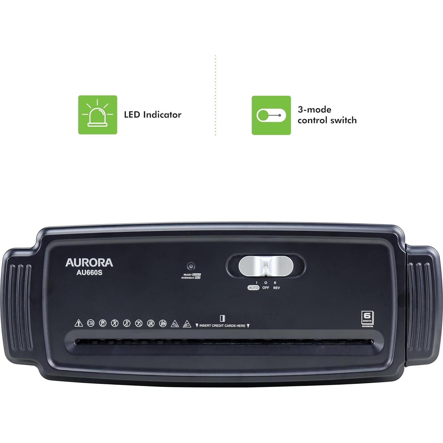 Trituradora de Papel Aurora AU660S 6 Hojas Corte en Tiras