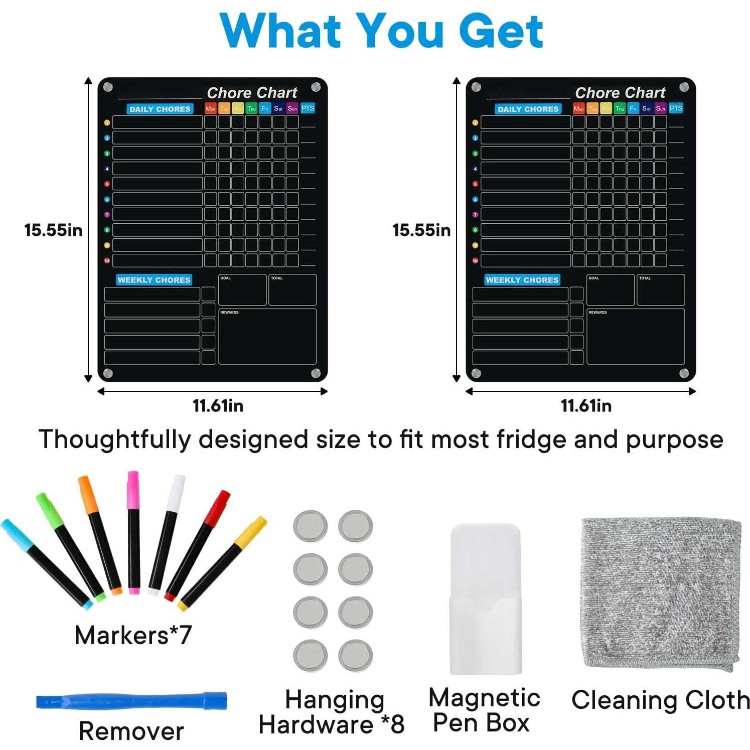 Paquete de 2 Tableros Magnéticos de Acrílico Negro 36.83x26.99cm