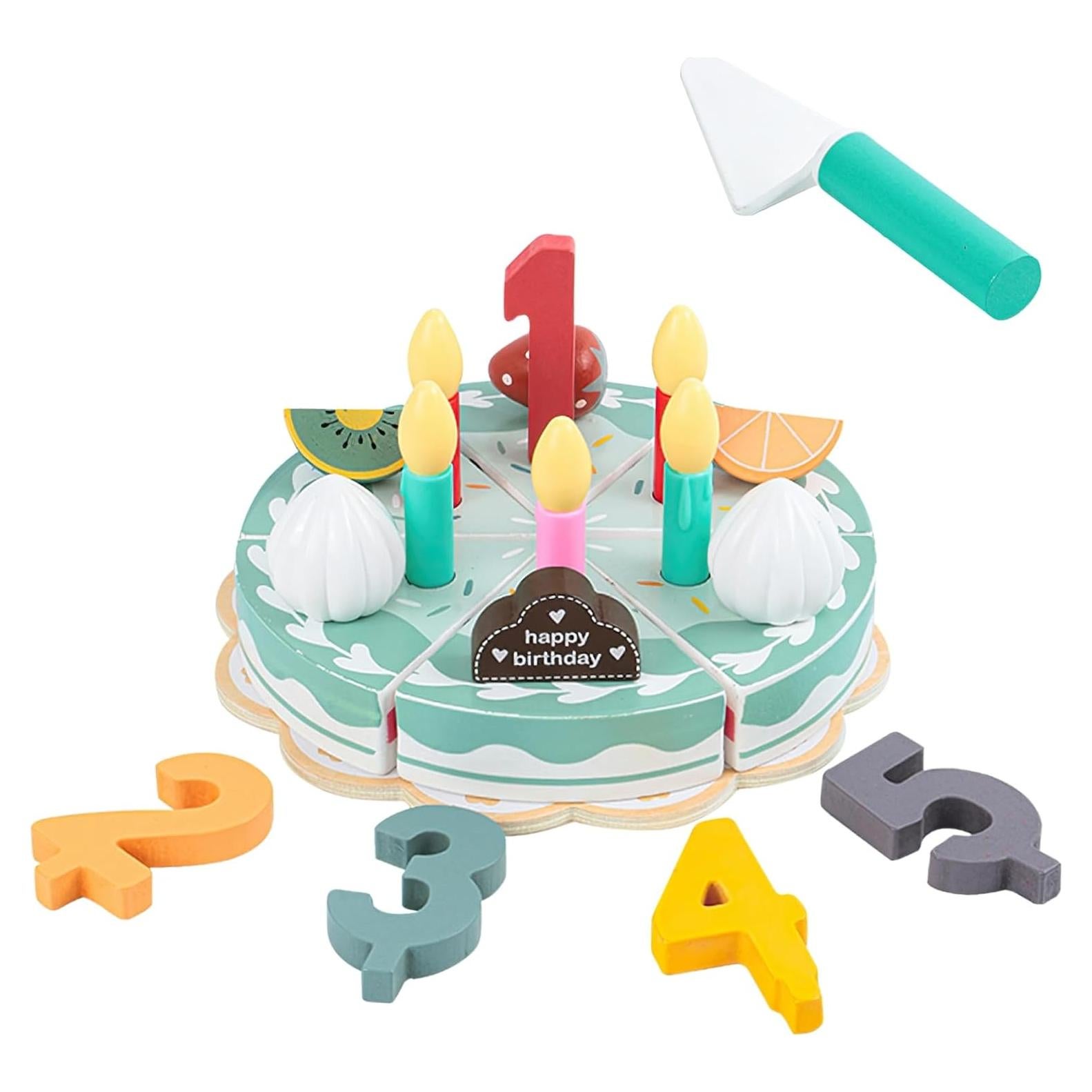 Juego de Comida de Cumpleaños de Madera MIKNEKE - Set de Té Infantil