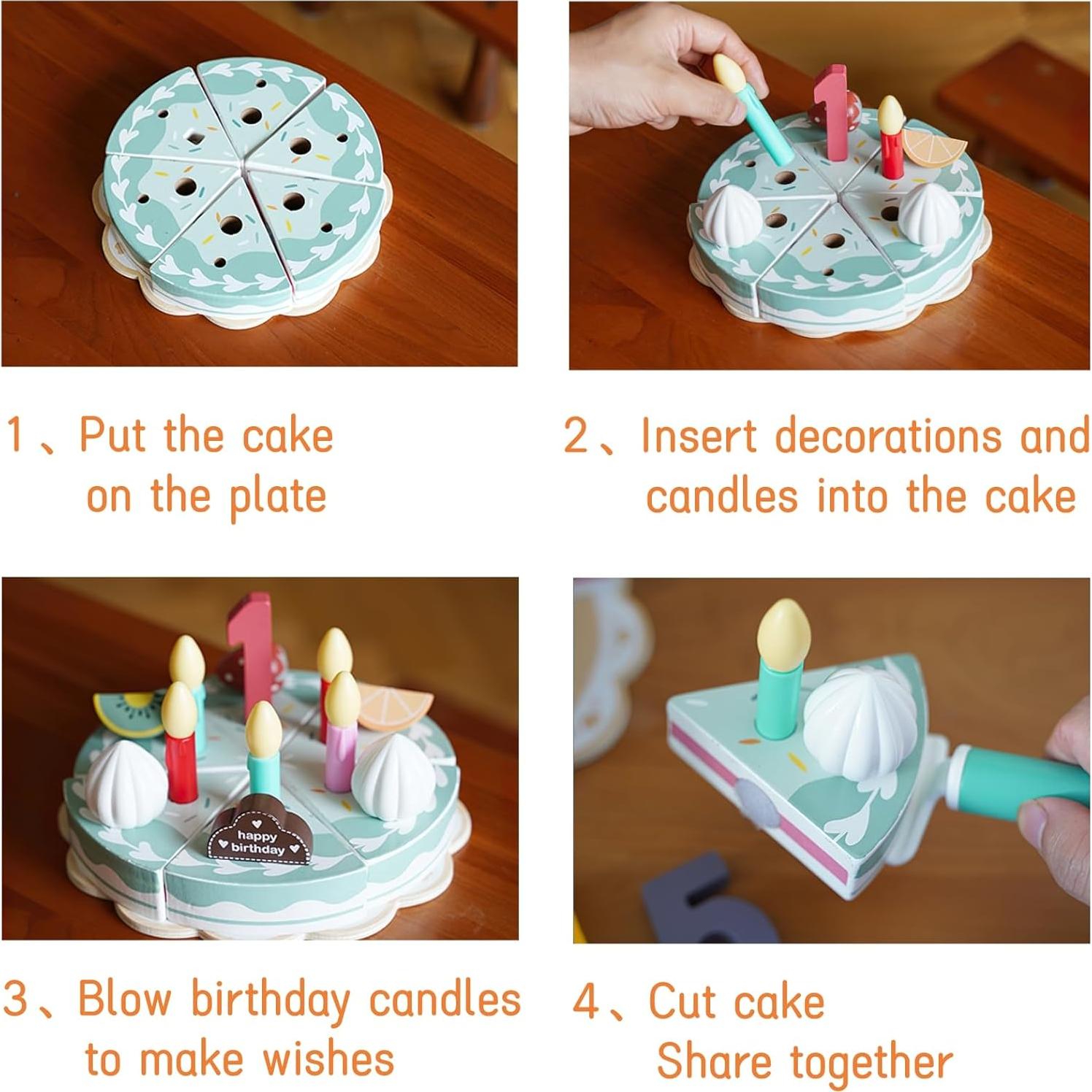 Juego de Comida de Cumpleaños de Madera MIKNEKE - Set de Té Infantil