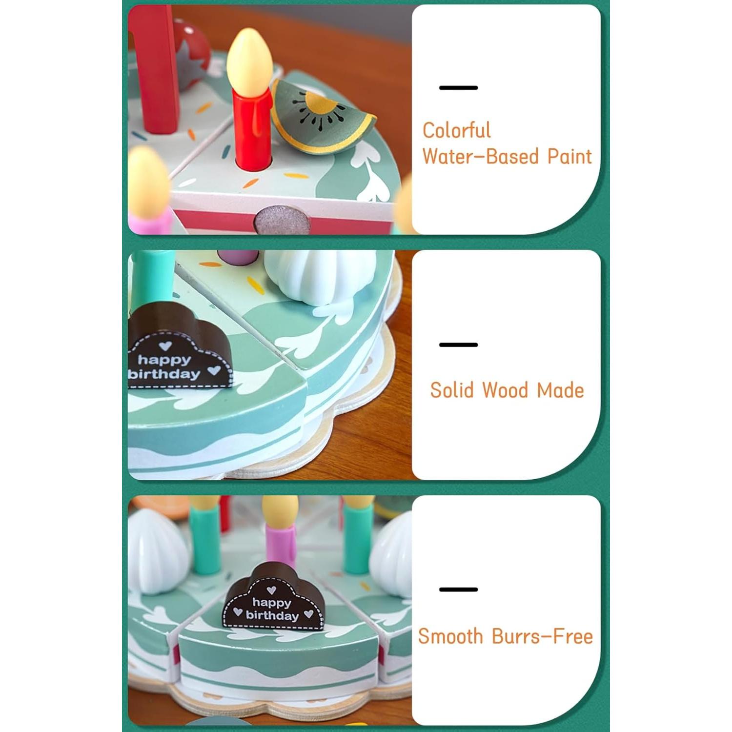 Juego de Comida de Cumpleaños de Madera MIKNEKE - Set de Té Infantil