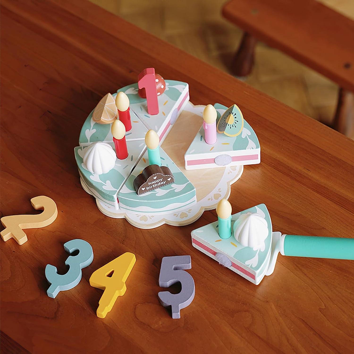 Juego de Comida de Cumpleaños de Madera MIKNEKE - Set de Té Infantil