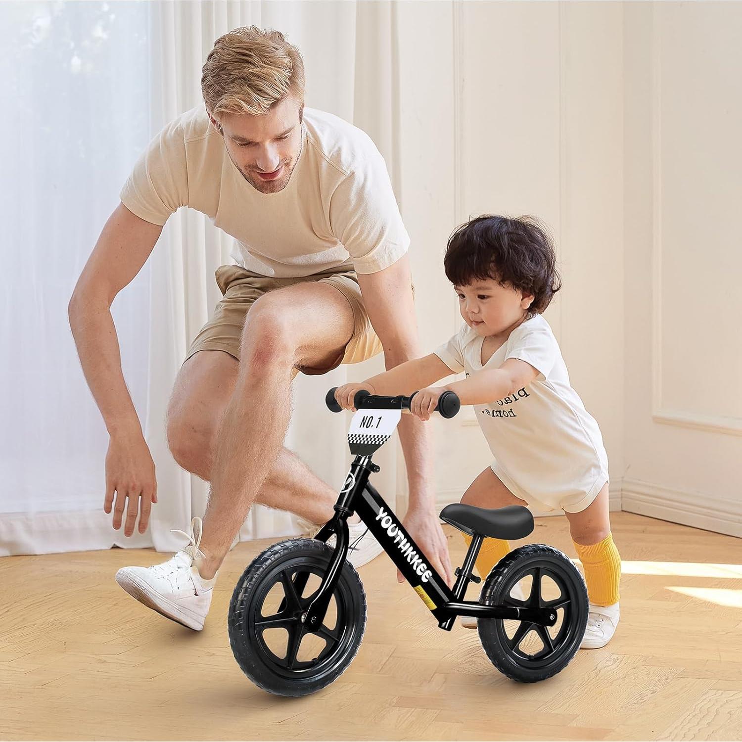 Bicicleta de Equilibrio Youthkkee 12" Negra para Niños 1-3 Años