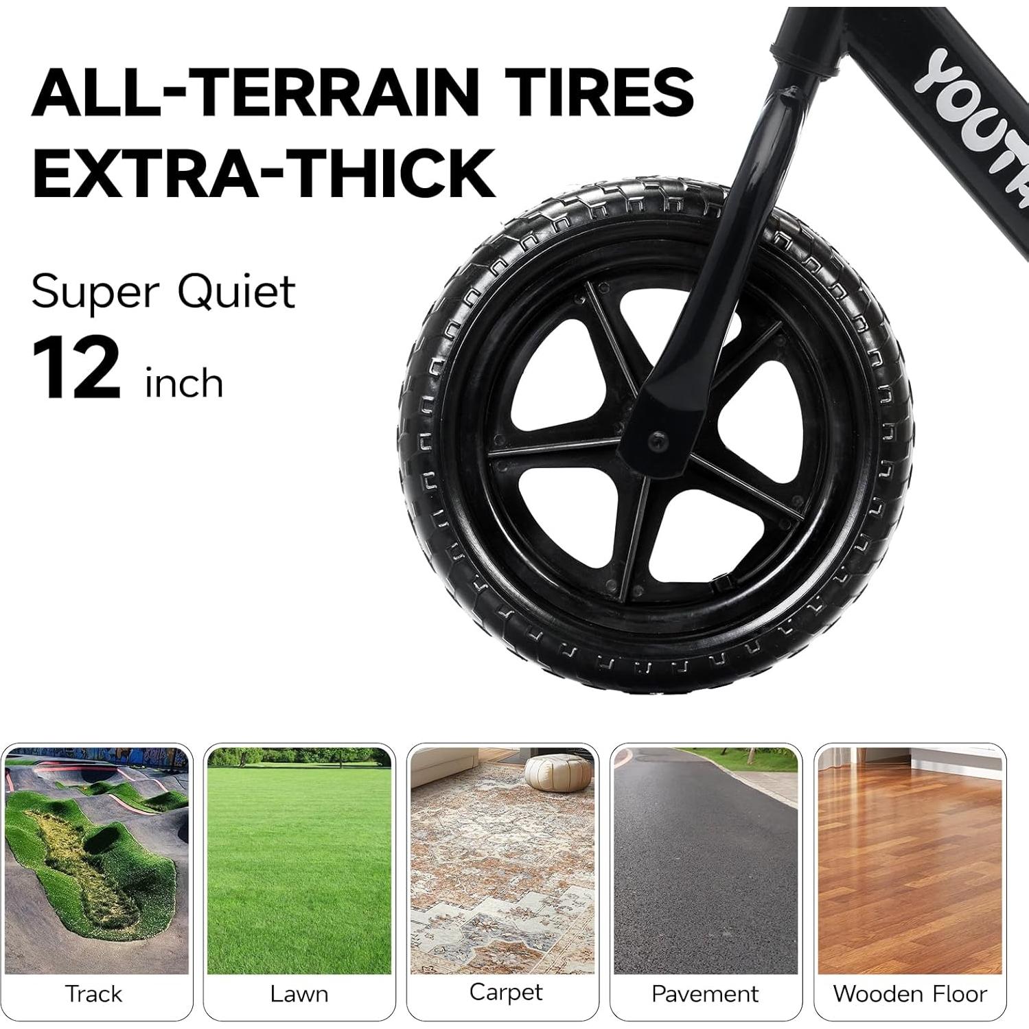 Bicicleta de Equilibrio Youthkkee 12" Negra para Niños 1-3 Años