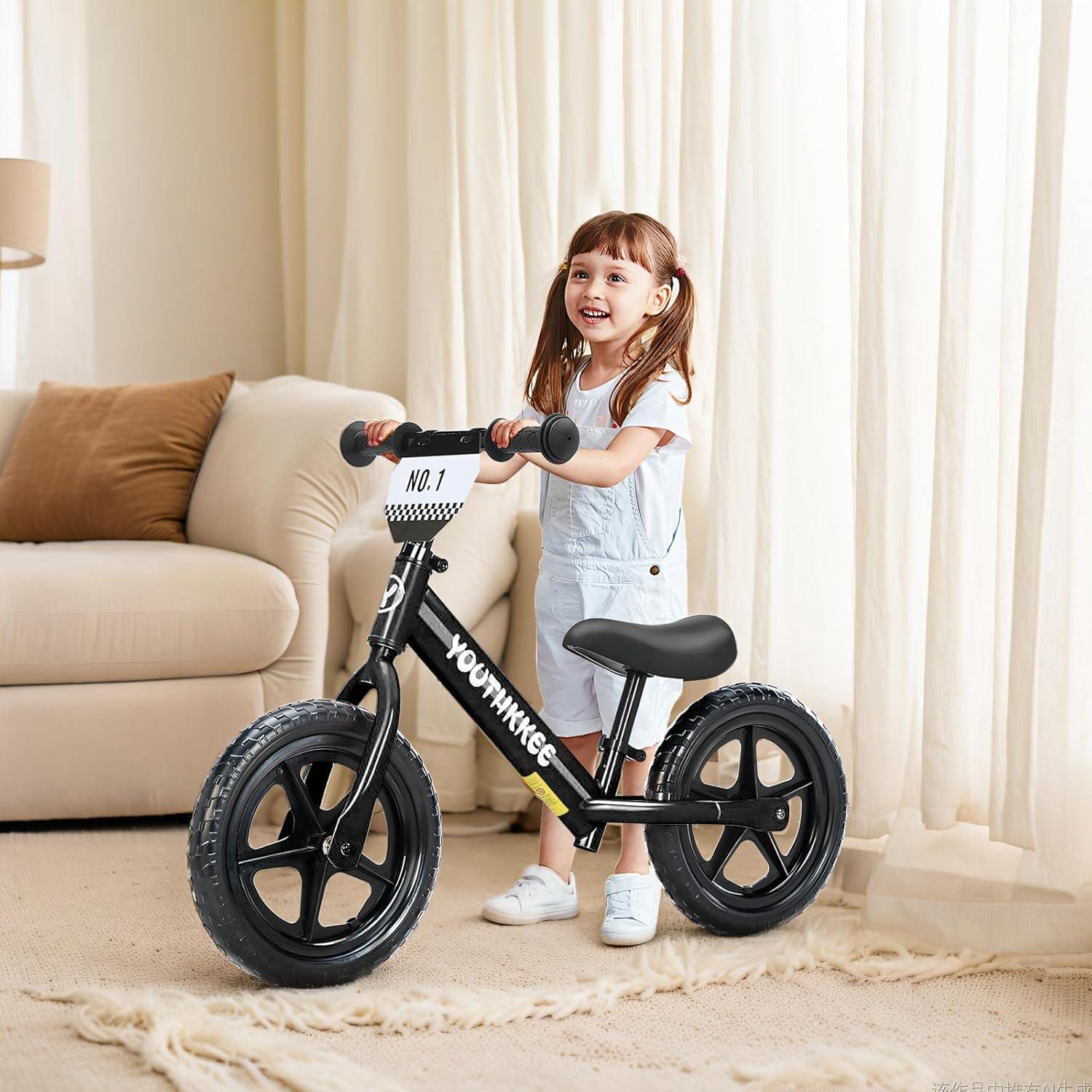 Bicicleta de Equilibrio Youthkkee 12" Negra para Niños 1-3 Años