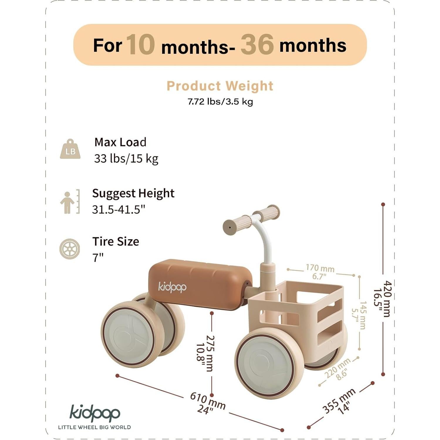 Andador Convertible KIDPOP TOAST con Asiento Desmontable y Canasta