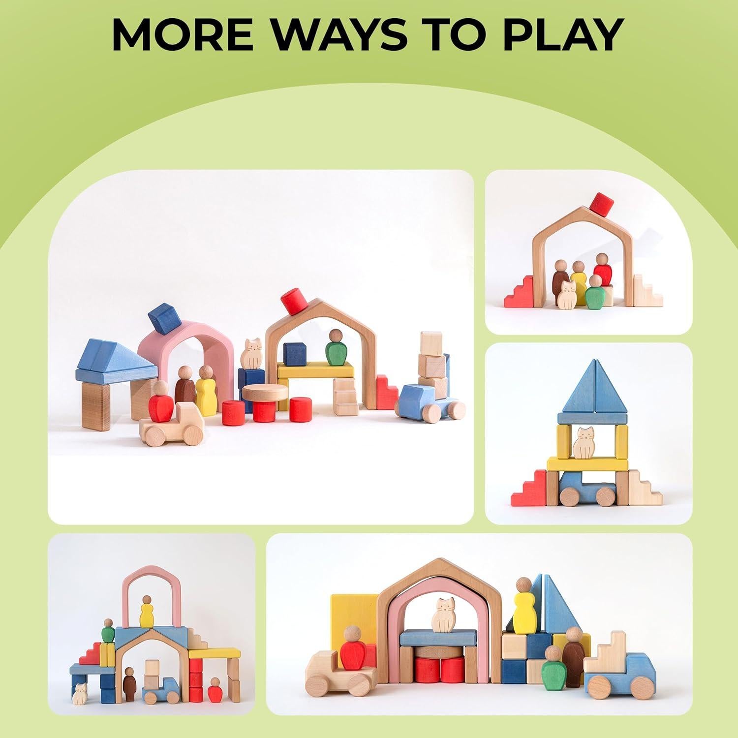 Bloques de Construcción de Madera AVDAR Set de Viaje 34 Piezas