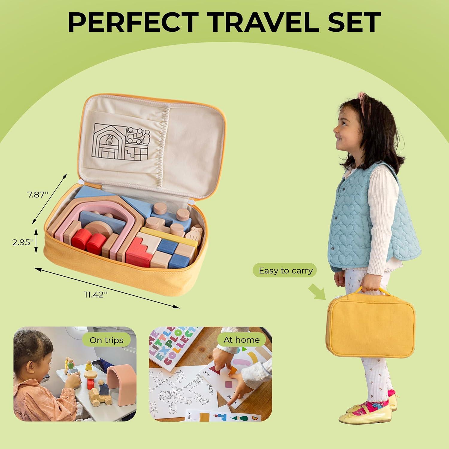 Bloques de Construcción de Madera AVDAR Set de Viaje 34 Piezas