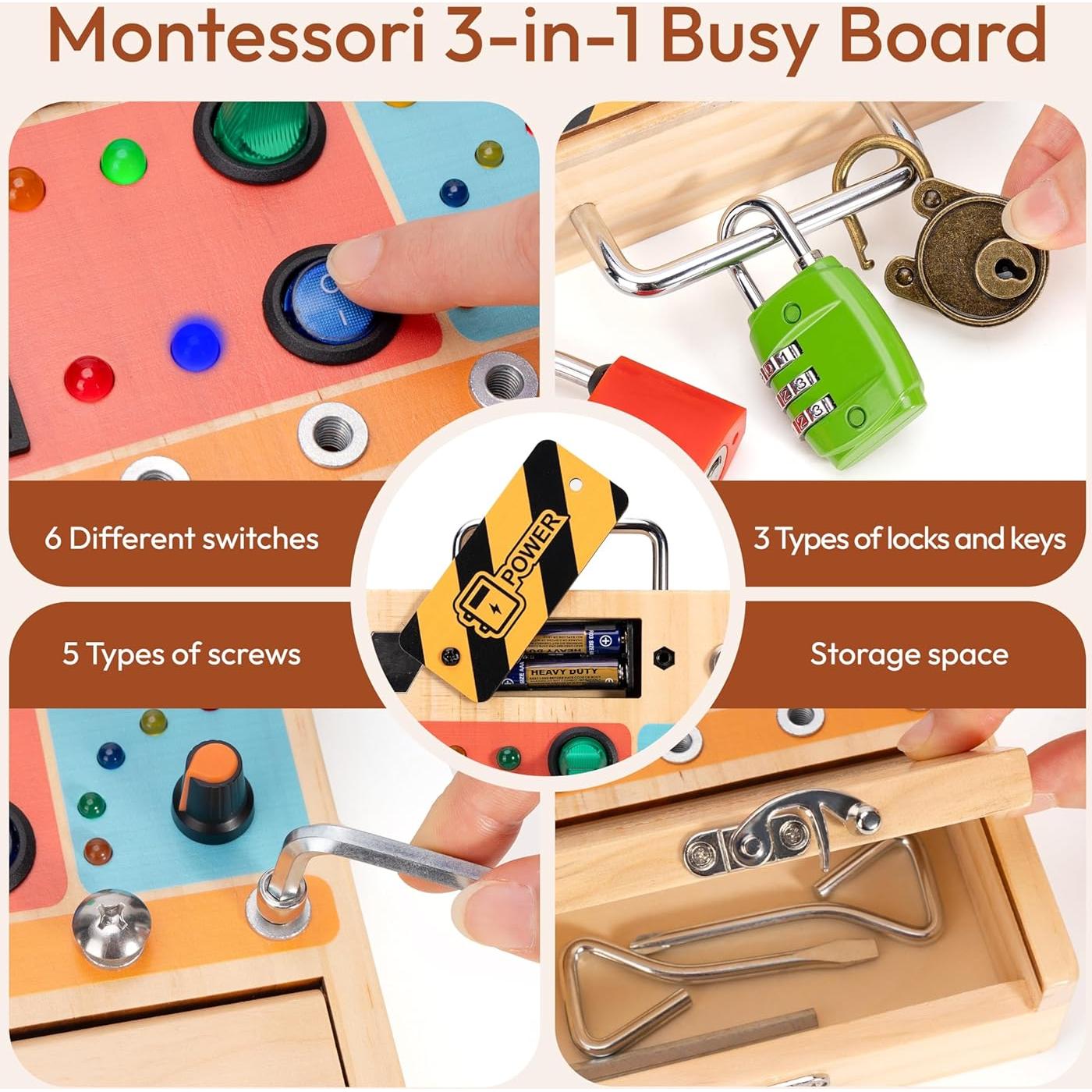 Tablero Ocupado 3-en-1 Woodtoe con Luz LED para Niños