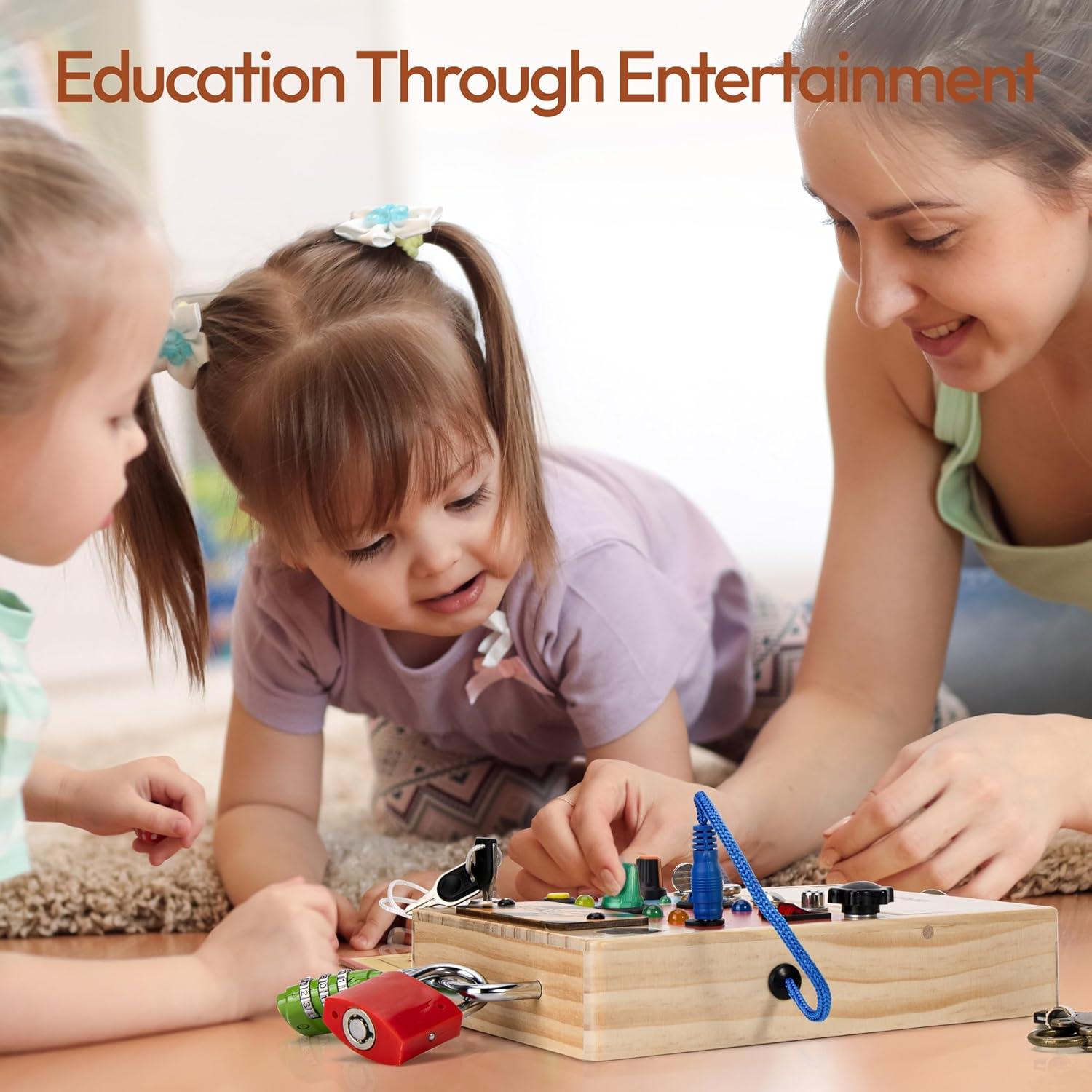 Tablero Ocupado 3-en-1 Woodtoe con Luz LED para Niños