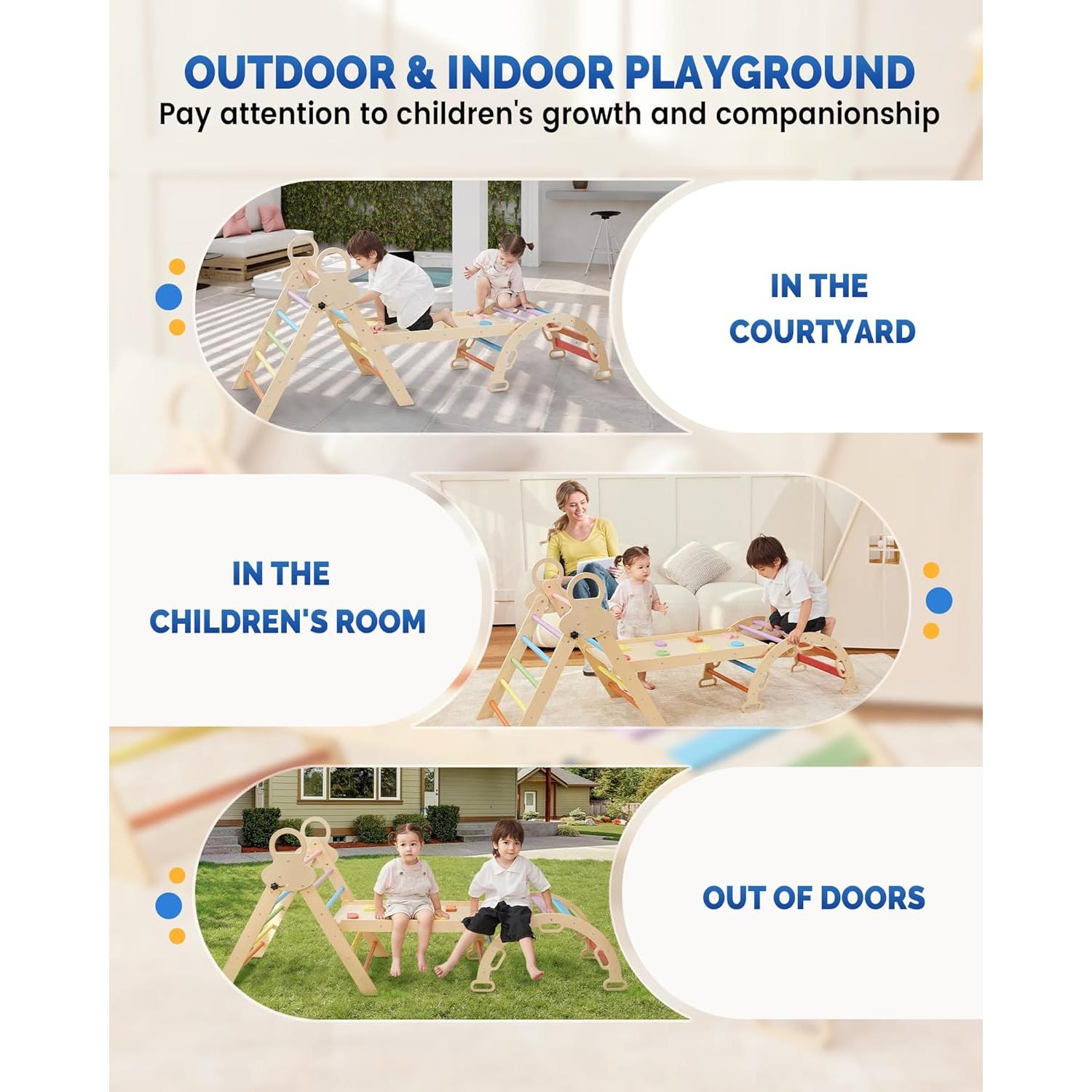 Conjunto Triángulo Pikler Saryocy 8 en 1 para Niños 1-6 Años