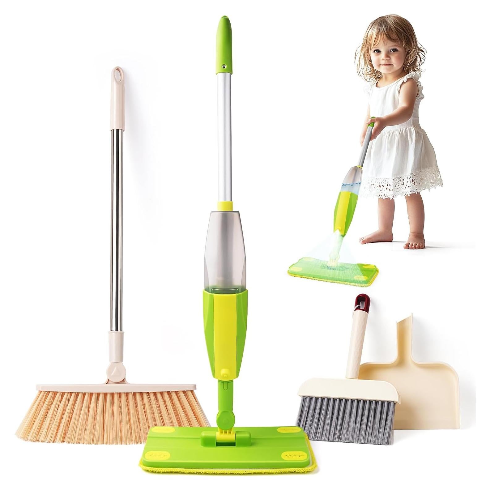 Juego de Limpieza para Niños Yeeammk - Mopa y Escoba Verde