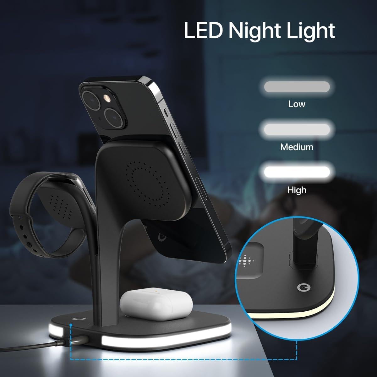 Estación de Carga Inalámbrica EXW 3 en 1 para iPhone y Apple Watch