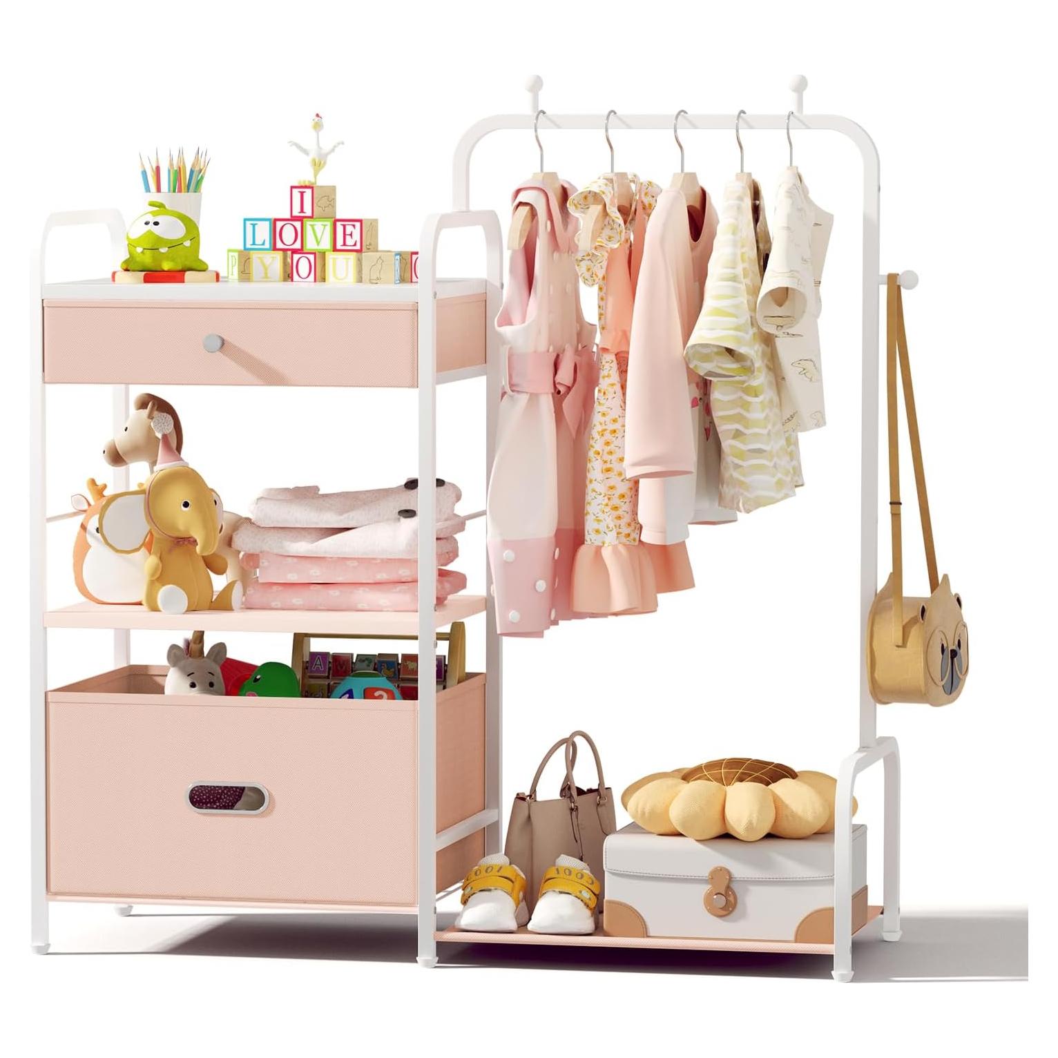 Perchero para Niños BBLIKE Rosa con Estante y Cajas de Almacenamiento