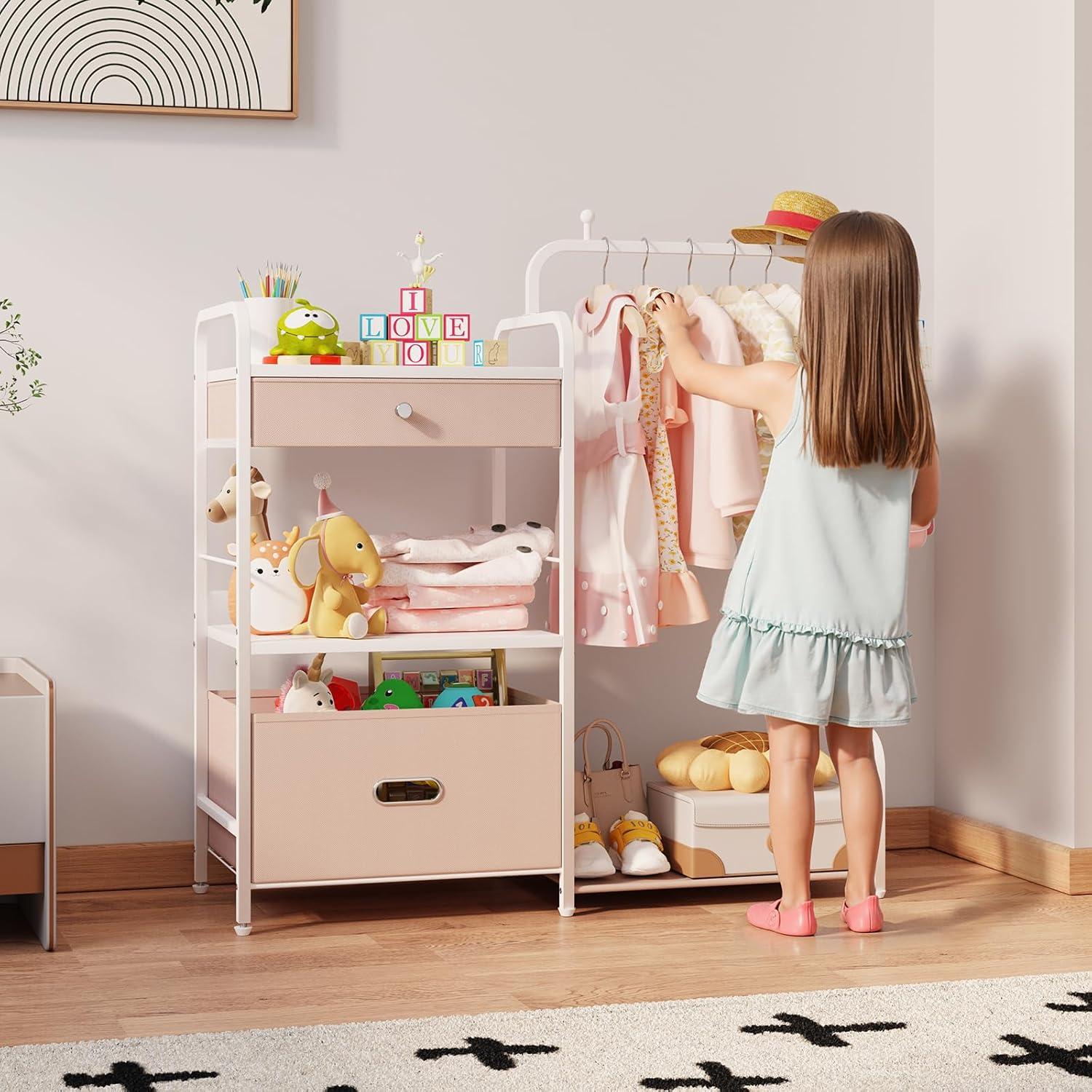 Perchero para Niños BBLIKE Rosa con Estante y Cajas de Almacenamiento