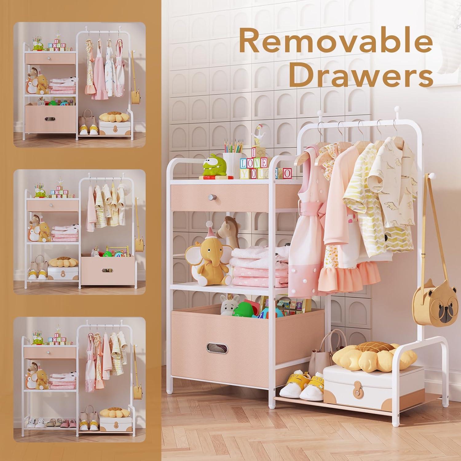 Perchero para Niños BBLIKE Rosa con Estante y Cajas de Almacenamiento