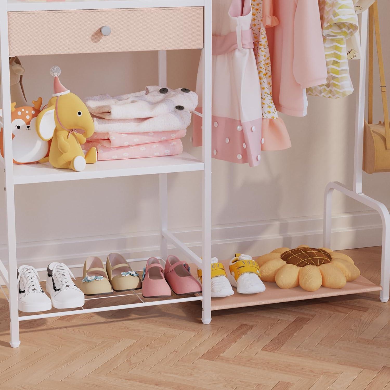 Perchero para Niños BBLIKE Rosa con Estante y Cajas de Almacenamiento