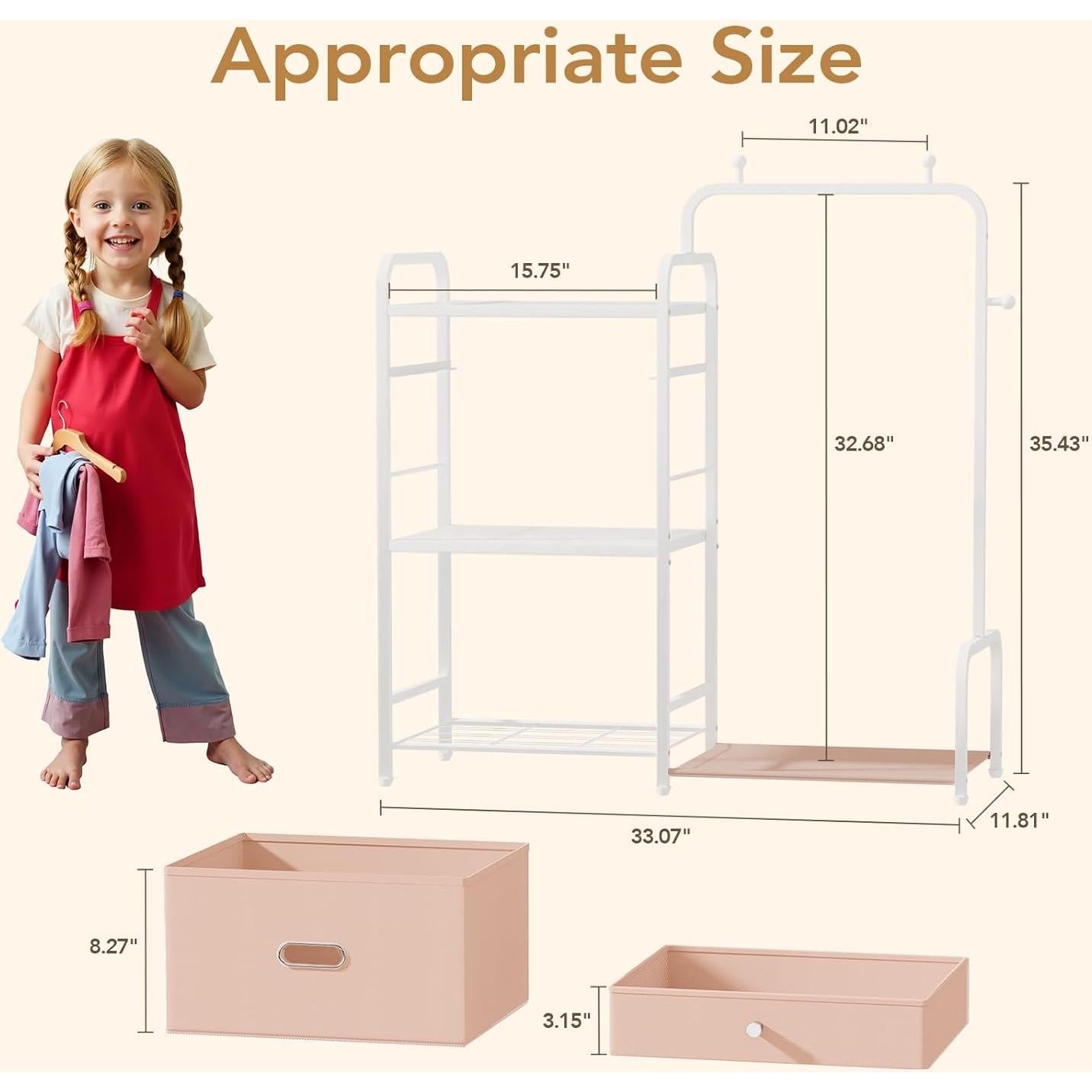 Perchero para Niños BBLIKE Rosa con Estante y Cajas de Almacenamiento