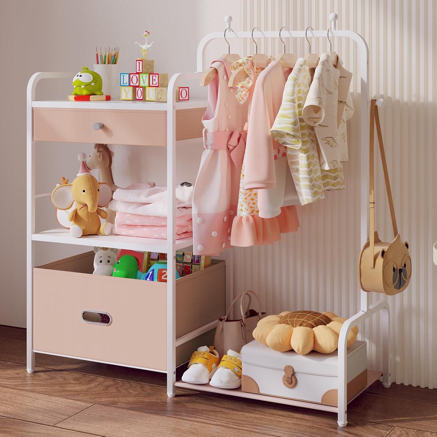 Perchero para Niños BBLIKE Rosa con Estante y Cajas de Almacenamiento