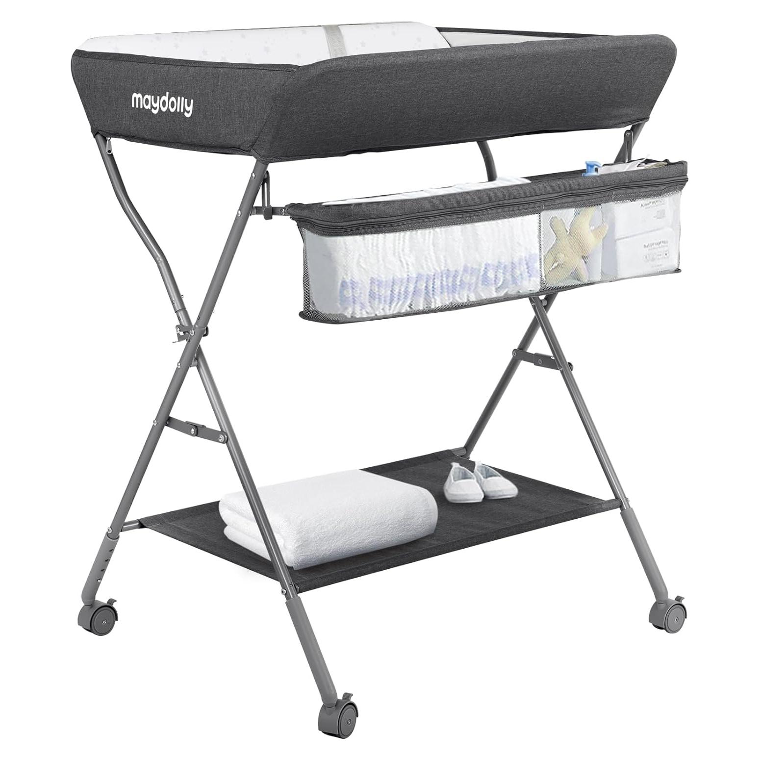 Mesa de Cambio de Bebé Plegable Maydolly con Ruedas y Organizador