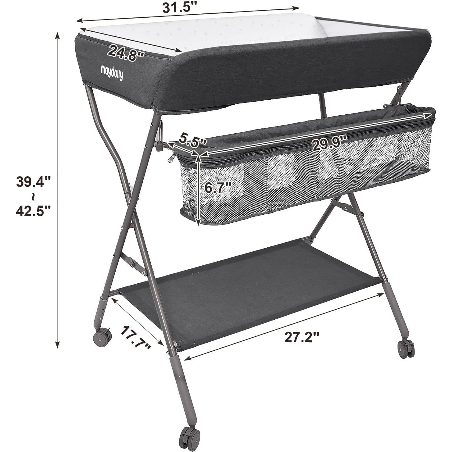 Mesa de Cambio de Bebé Plegable Maydolly con Ruedas y Organizador