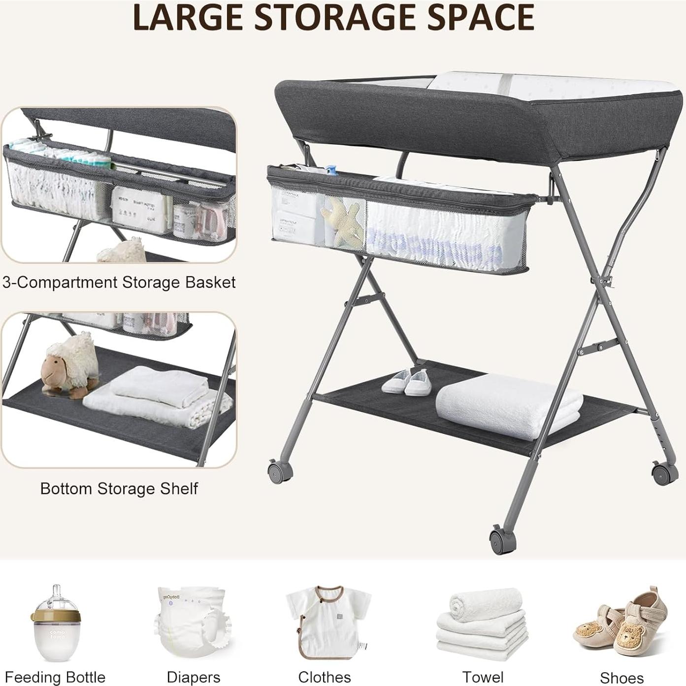 Mesa de Cambio de Bebé Plegable Maydolly con Ruedas y Organizador