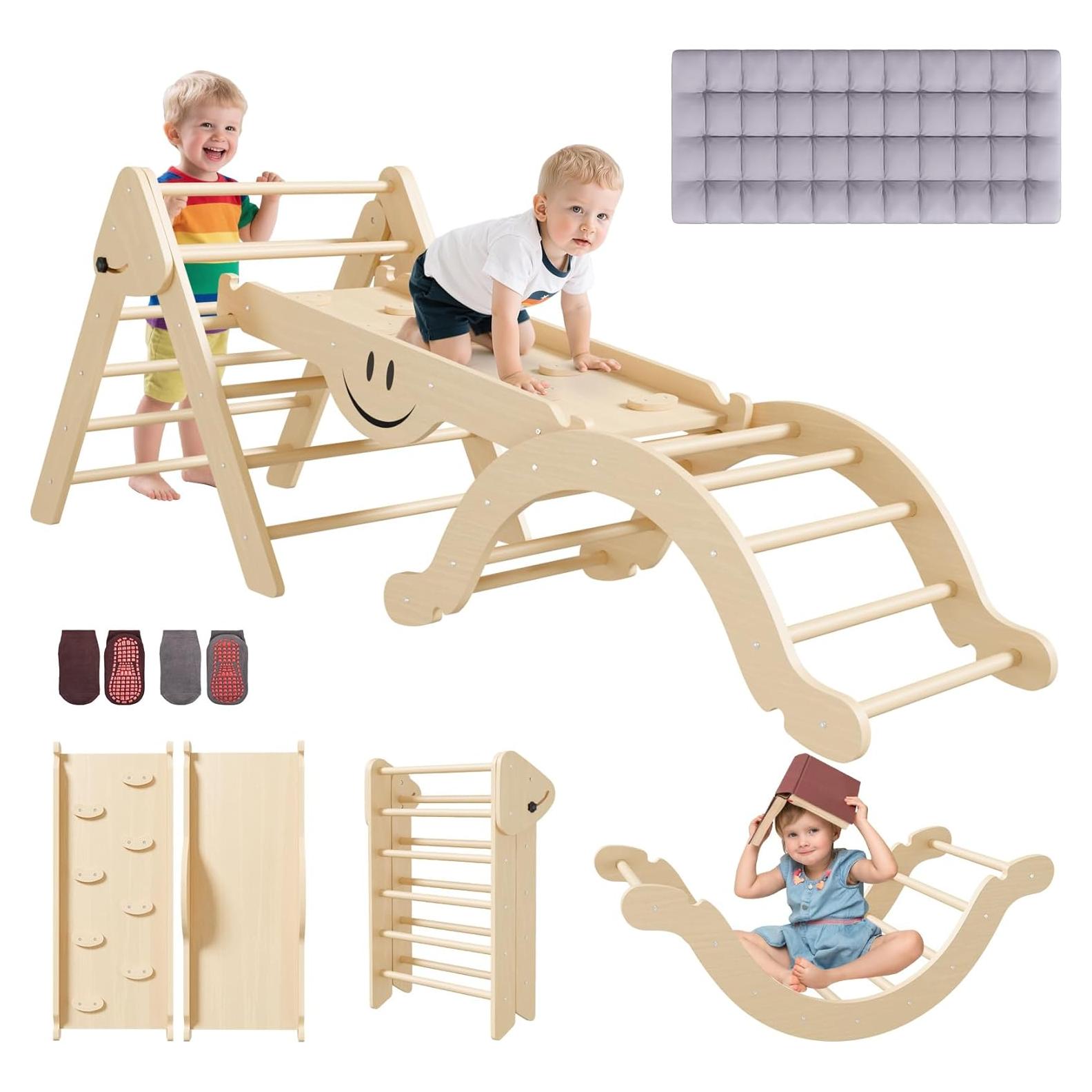 Conjunto Triángulo Pikler BIERUM - 8 en 1 Escalada Madera Natural