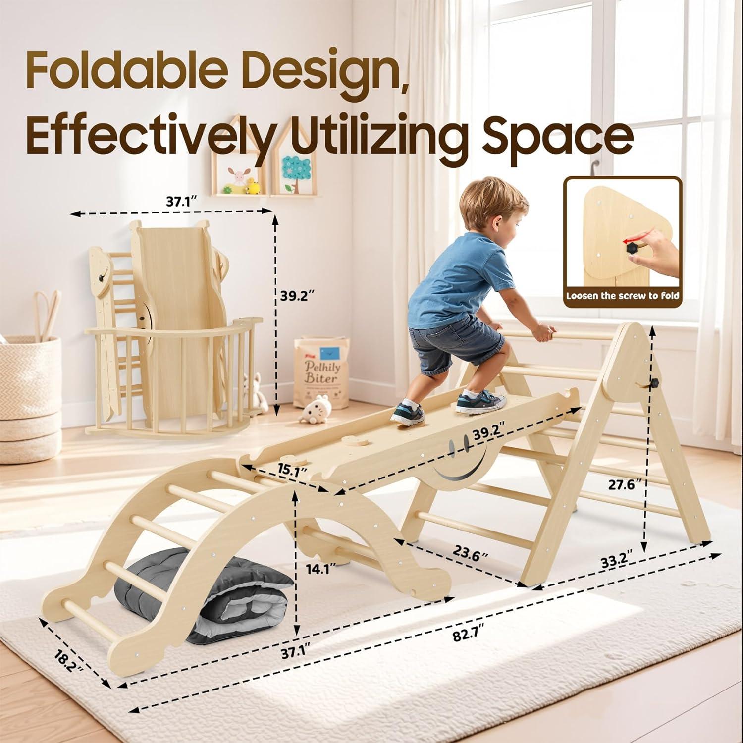 Conjunto Triángulo Pikler BIERUM - 8 en 1 Escalada Madera Natural