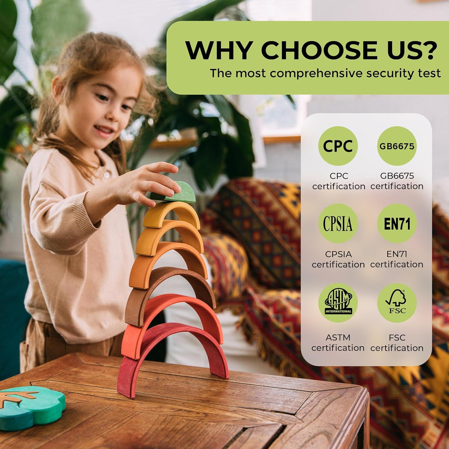 Juego de Apilamiento Arcoíris de Madera AVDAR - 7 Piezas Montessori