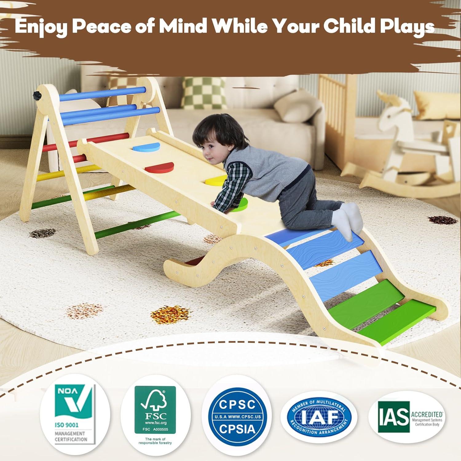 Conjunto Triángulo Pikler 7 en 1 doowroodni para Niños 1-3 Años