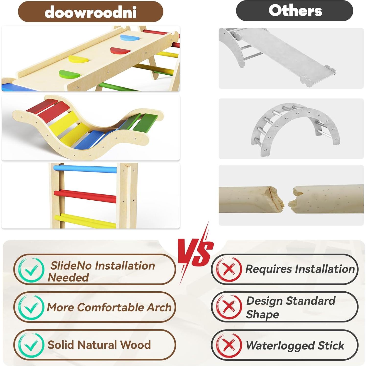 Conjunto Triángulo Pikler 7 en 1 doowroodni para Niños 1-3 Años