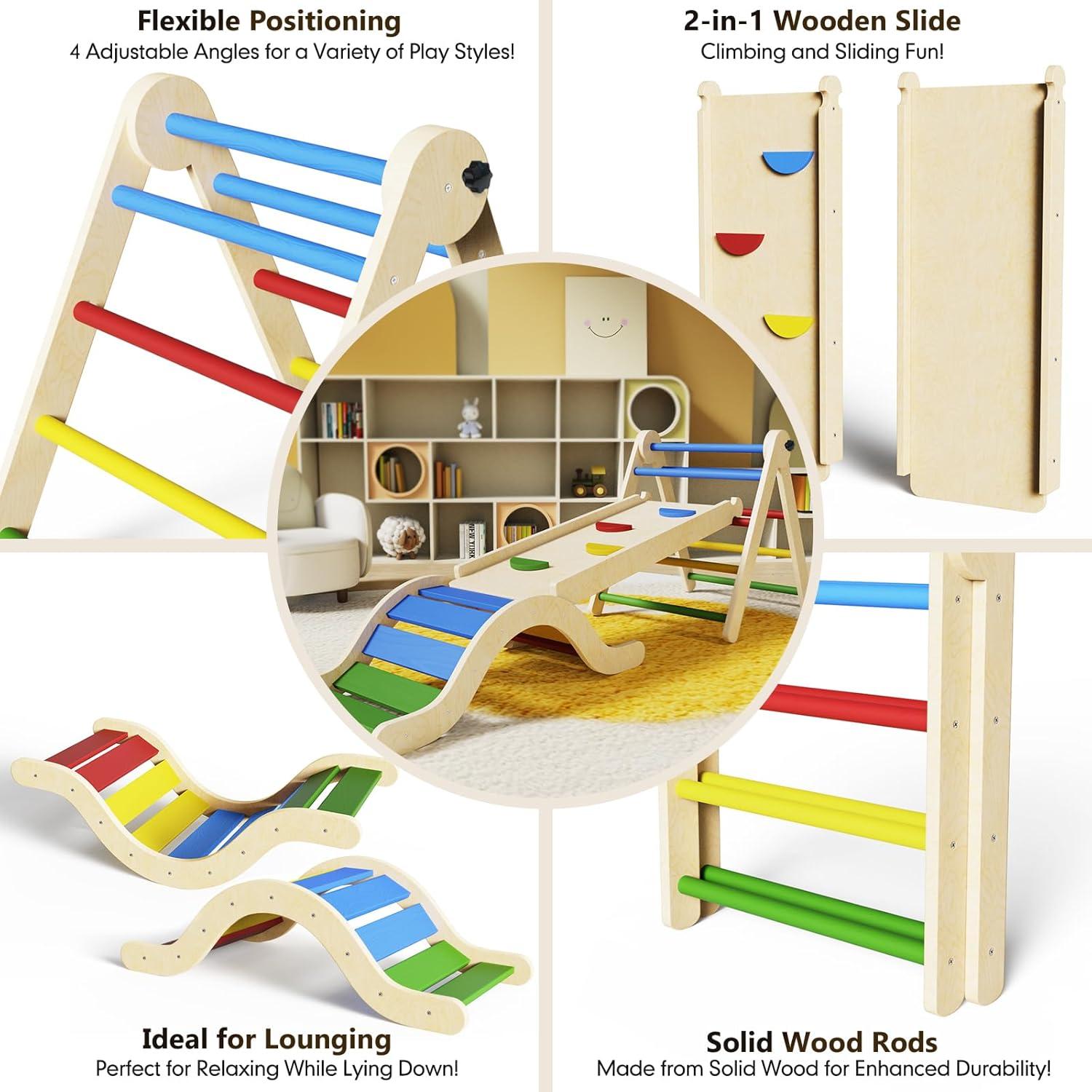 Conjunto Triángulo Pikler 7 en 1 doowroodni para Niños 1-3 Años