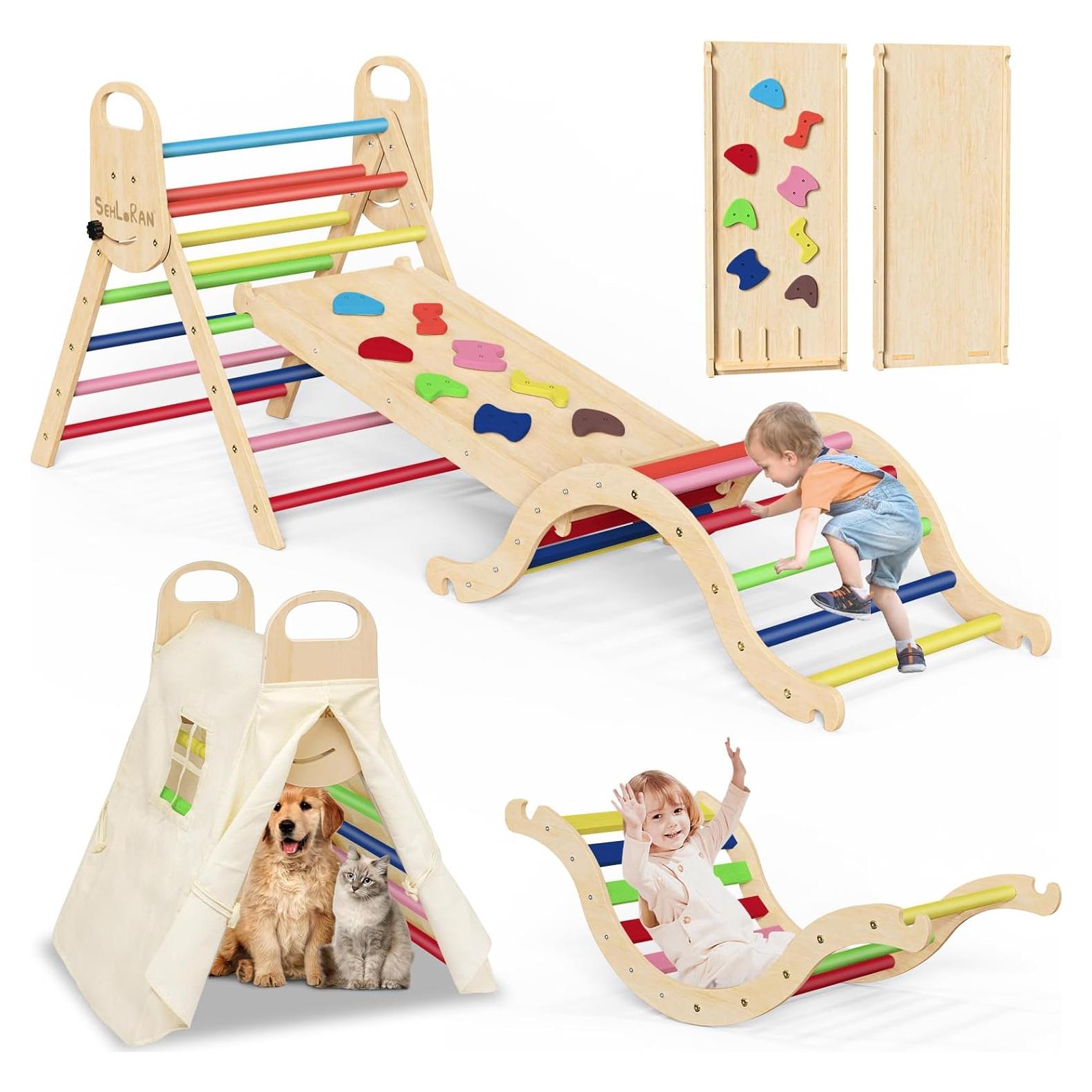 Conjunto Triángulo Pikler Sehloran 8 en 1 con Pinball y Carpa