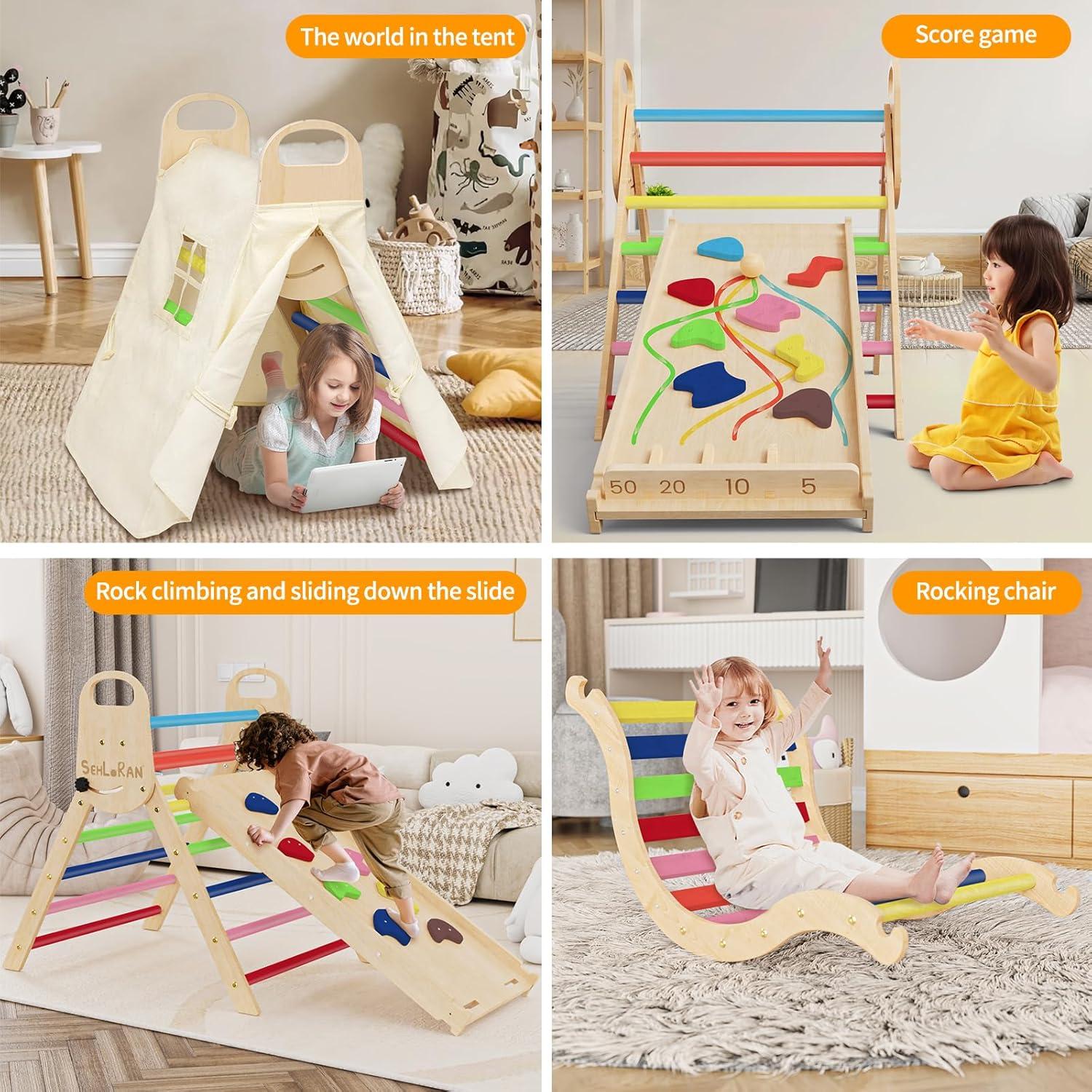 Conjunto Triángulo Pikler Sehloran 8 en 1 con Pinball y Carpa