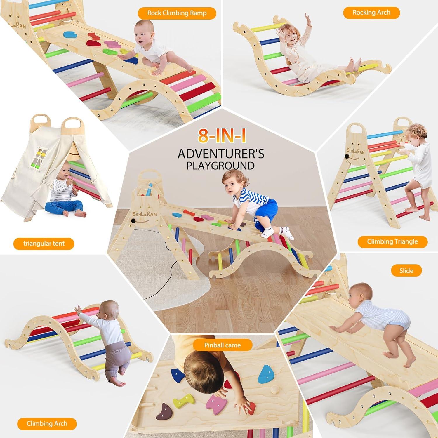Conjunto Triángulo Pikler Sehloran 8 en 1 con Pinball y Carpa