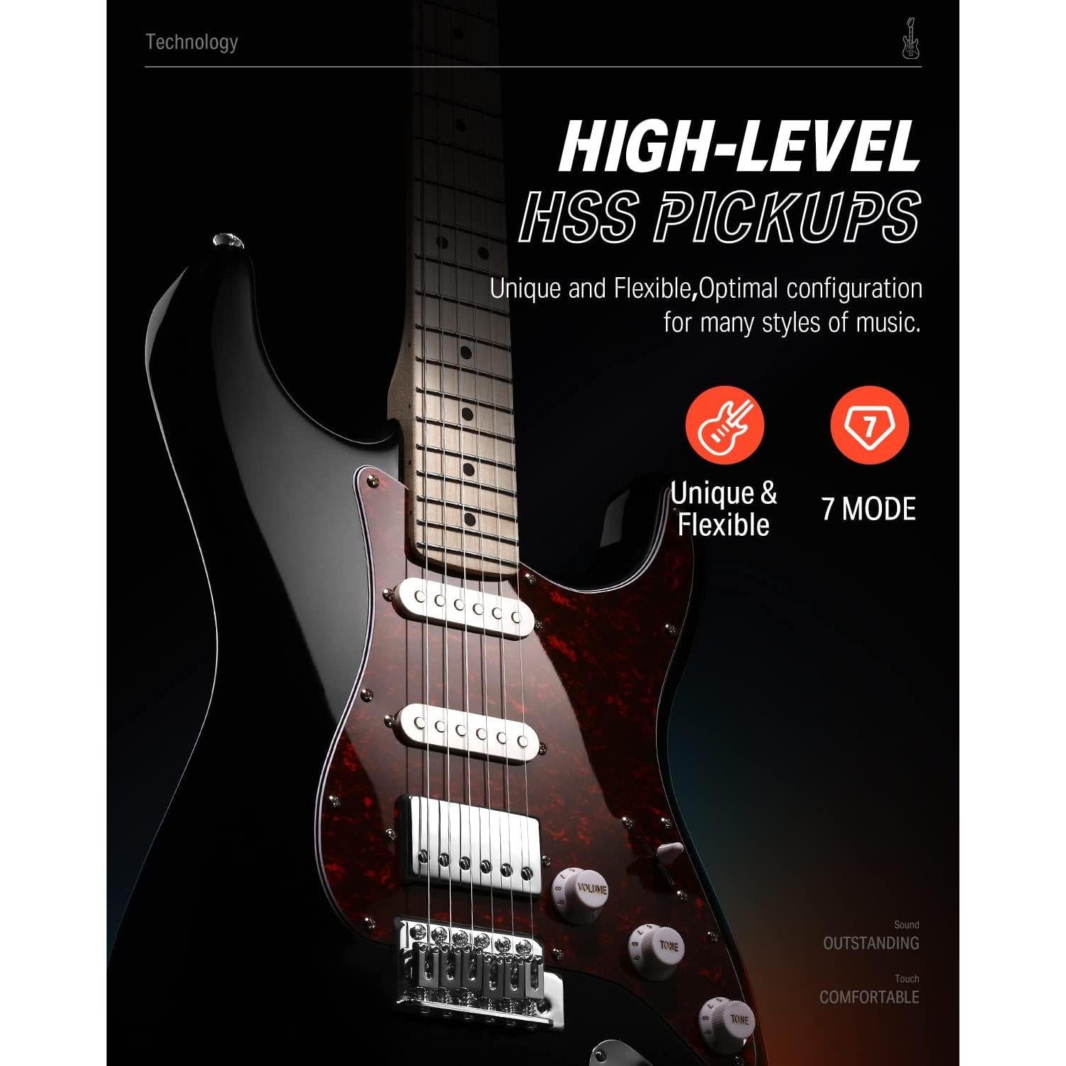 Guitarra Eléctrica Donner DST-152B 39" HSS con Amplificador