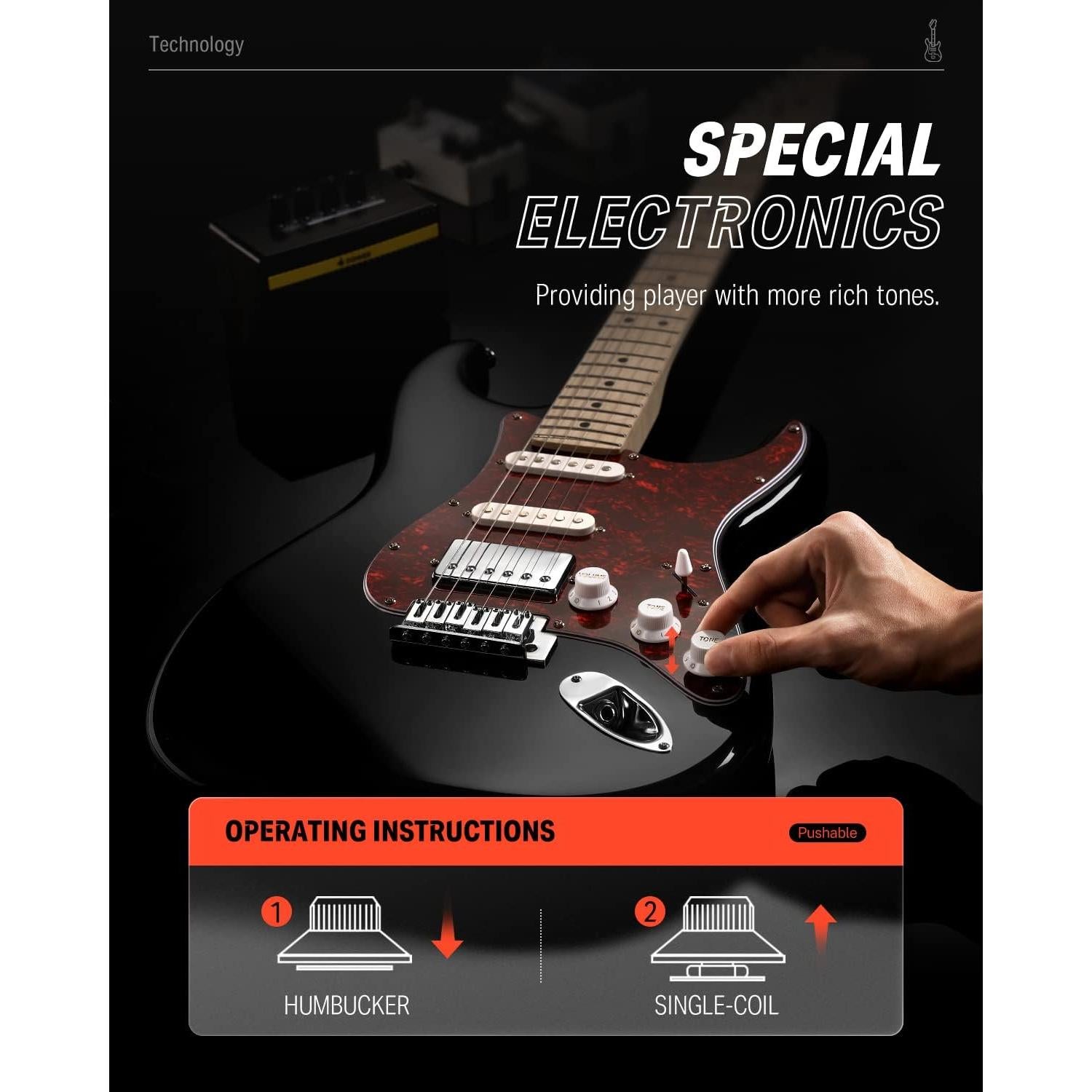 Guitarra Eléctrica Donner DST-152B 39" HSS con Amplificador