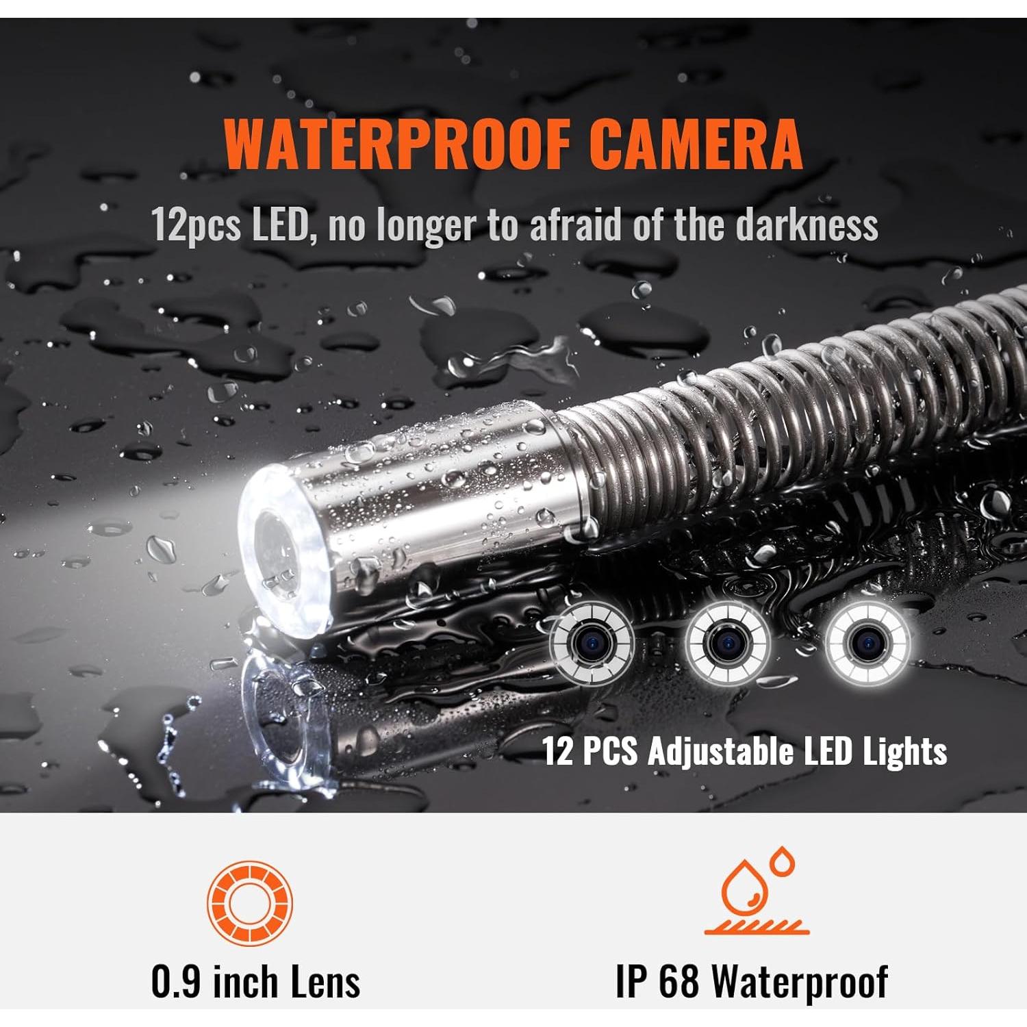 Cámara de Inspección de Alcantarillado VEVOR 70m 9" LCD