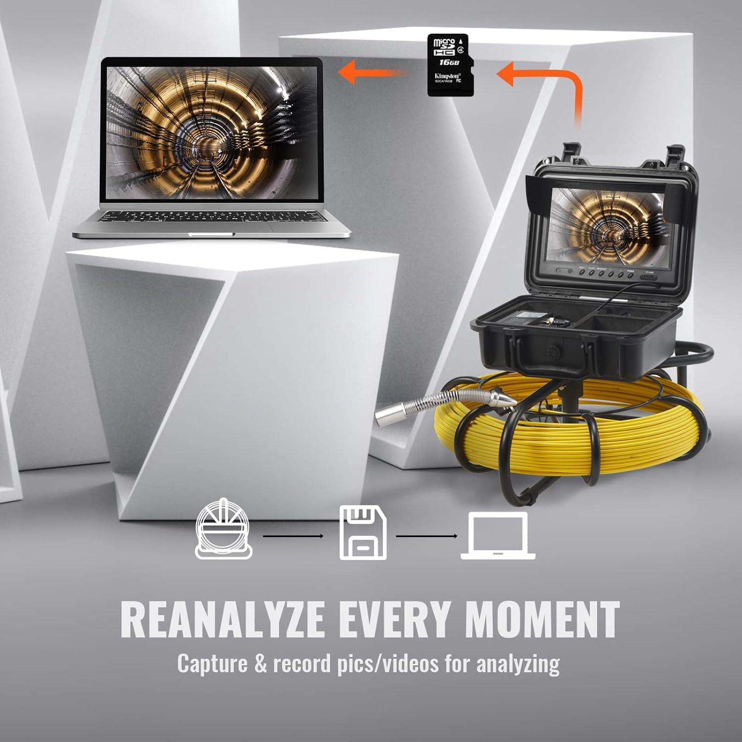 Cámara de Inspección de Alcantarillado VEVOR 70m 9" LCD